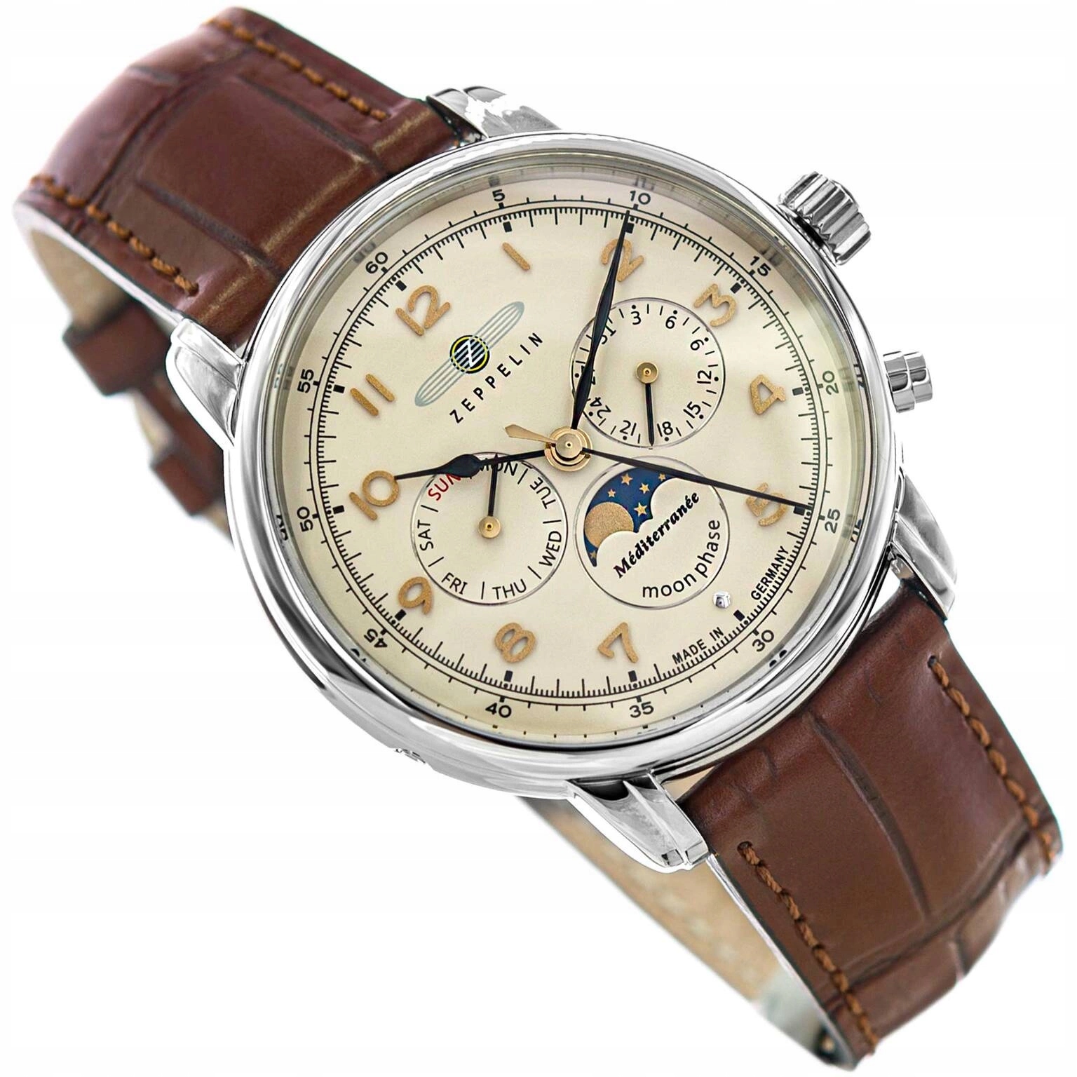 Pánské Hodinky Zeppelin 9636-5 LZ121 Mediterranee Hnědé Klasické Datumovka