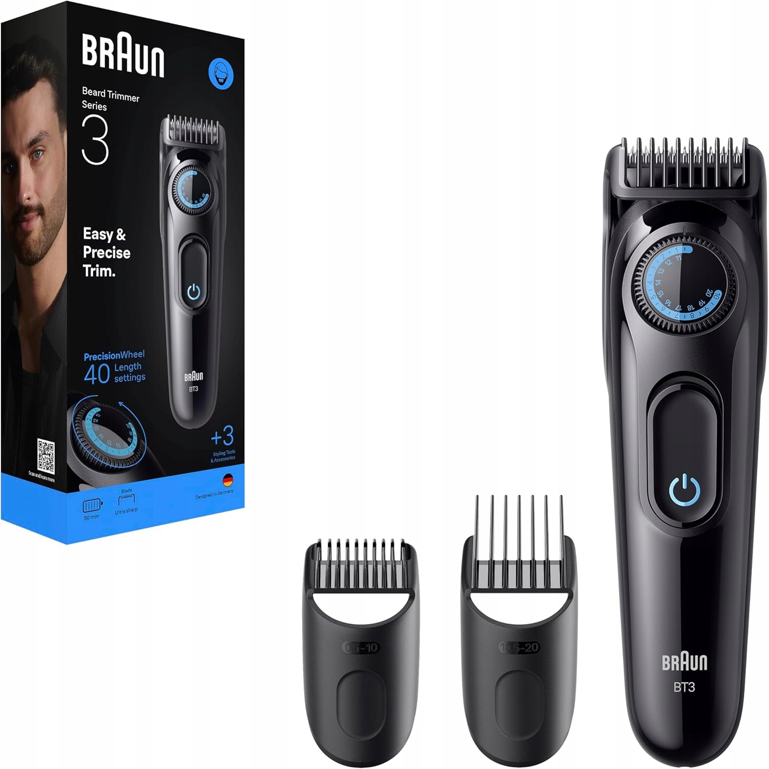 Braun Trymer do brody Series 3 40 ustawień długości czarny/niebieski