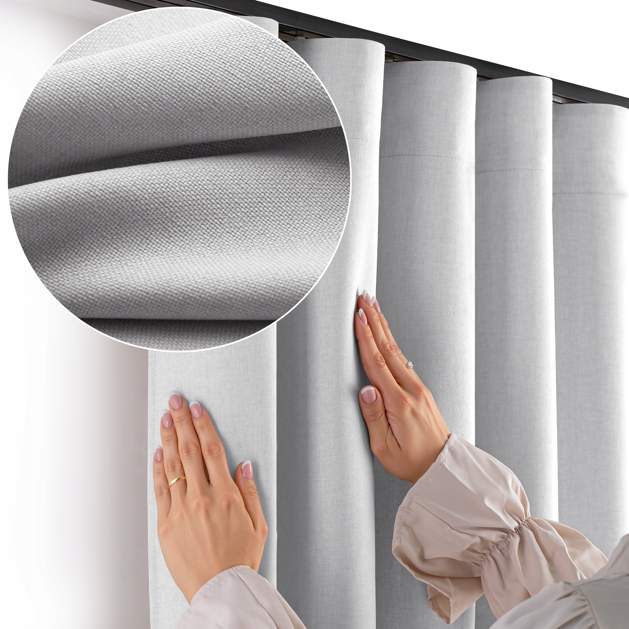 Filumi Závěs na pásce wave struktura len do obývacího pokoje Ocelový 265x260