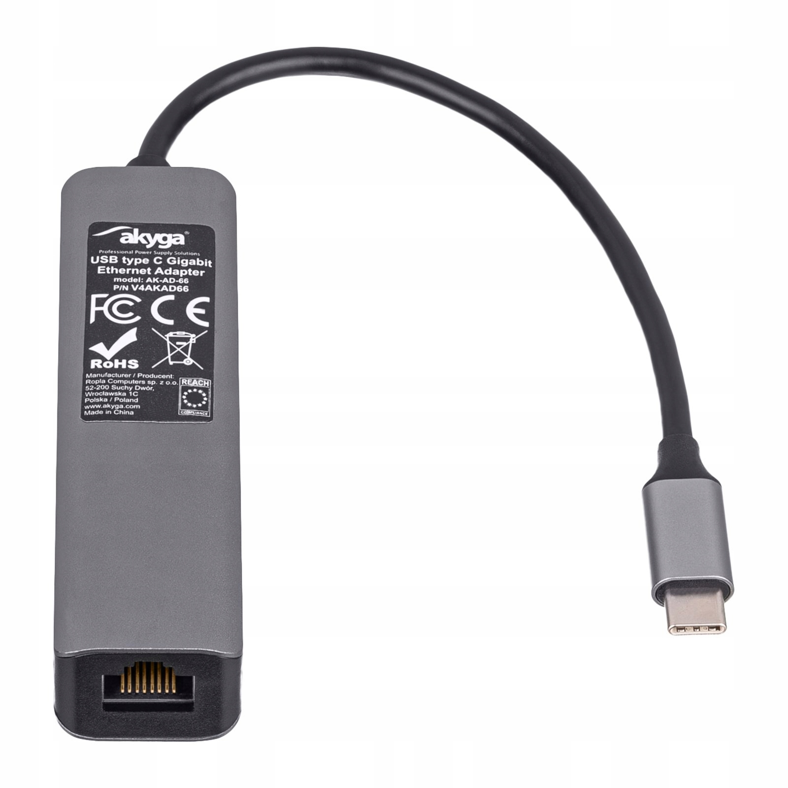 AKYGA Hub USB type C do 3x USB 3.0 Akyga AK-AD-66 z kartą sieciową 10/100/1000 15cm — 5