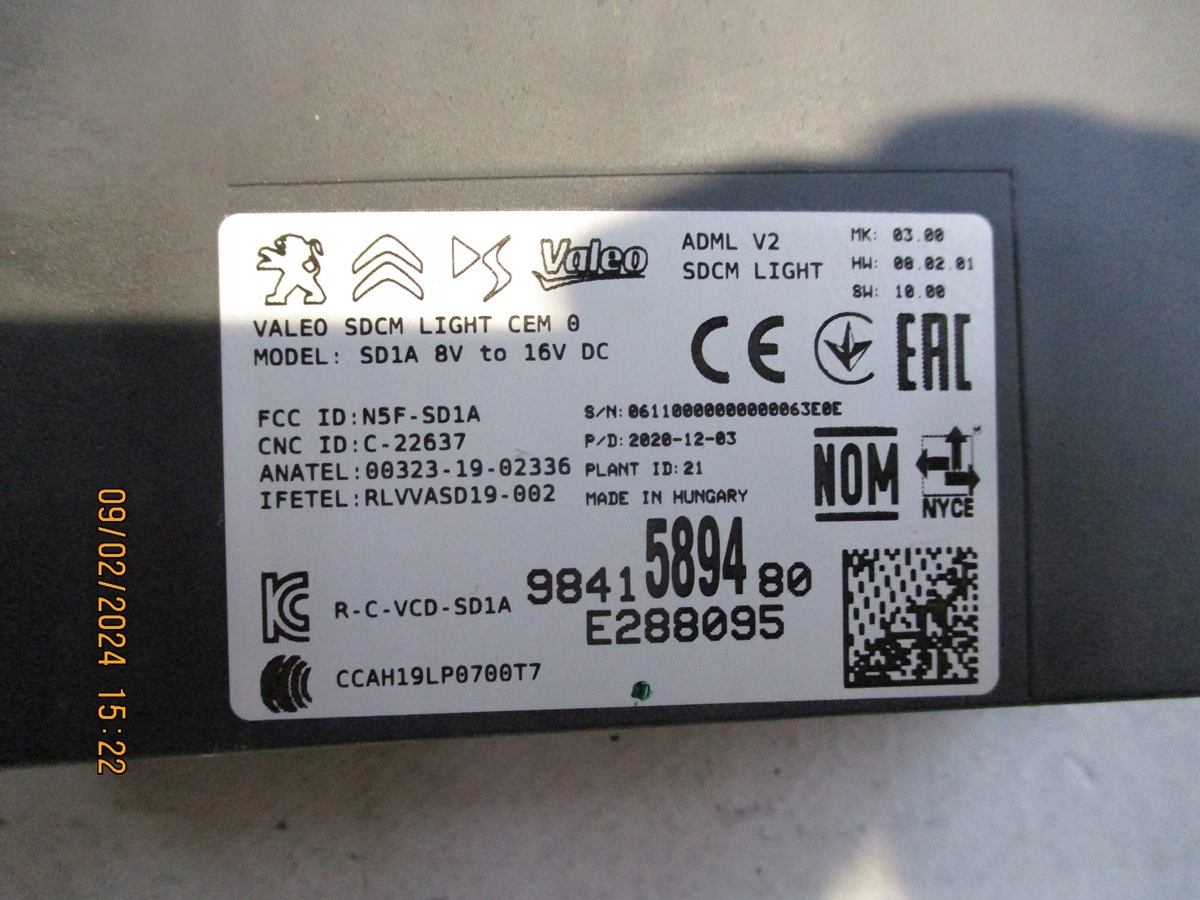 modulo Centralina luci PEUGEOT 408 9841589480