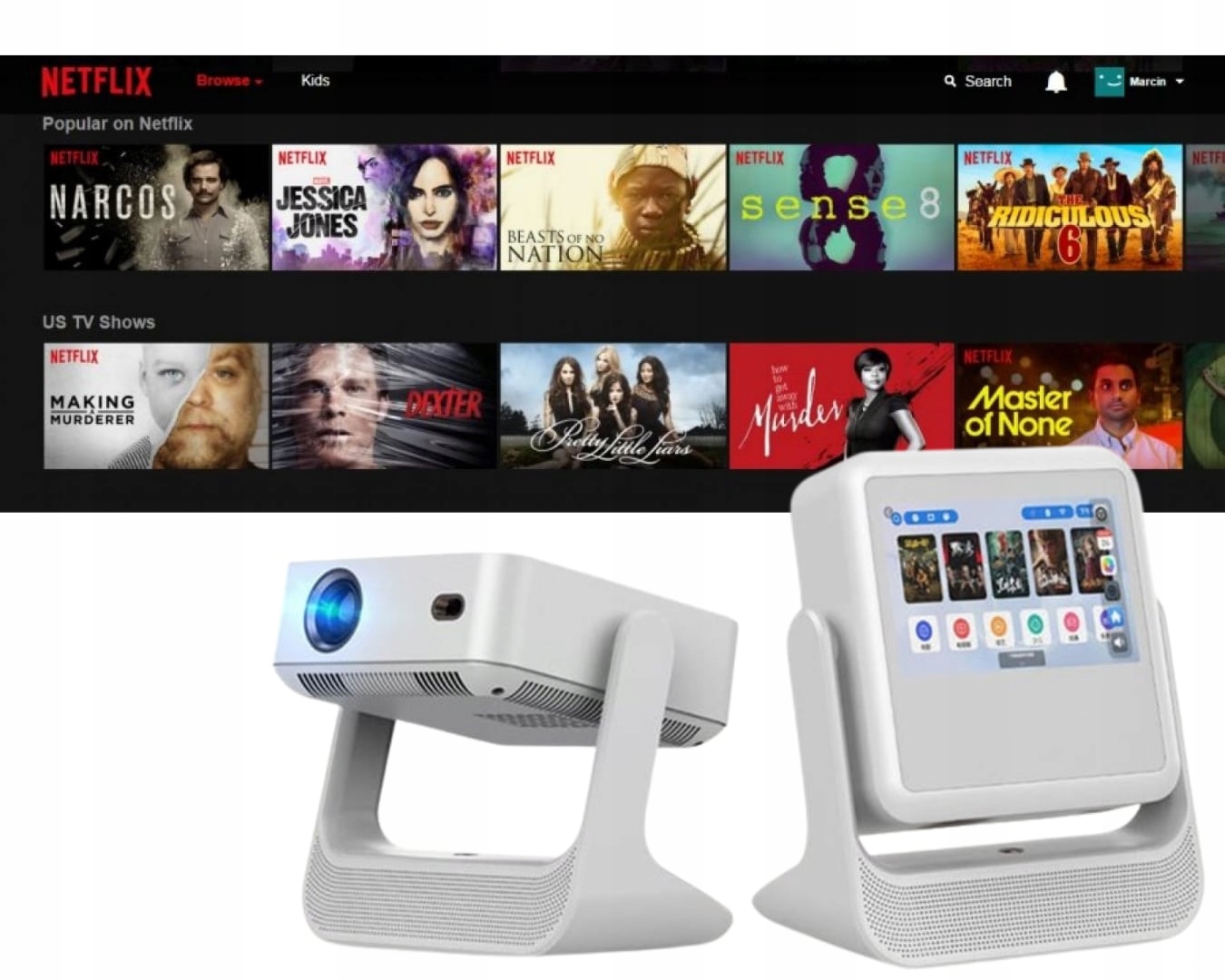 Projektor Rzutnik z Ekranem Dotykowym Telewizorem WiFi Full Hd 4K Bluetooth