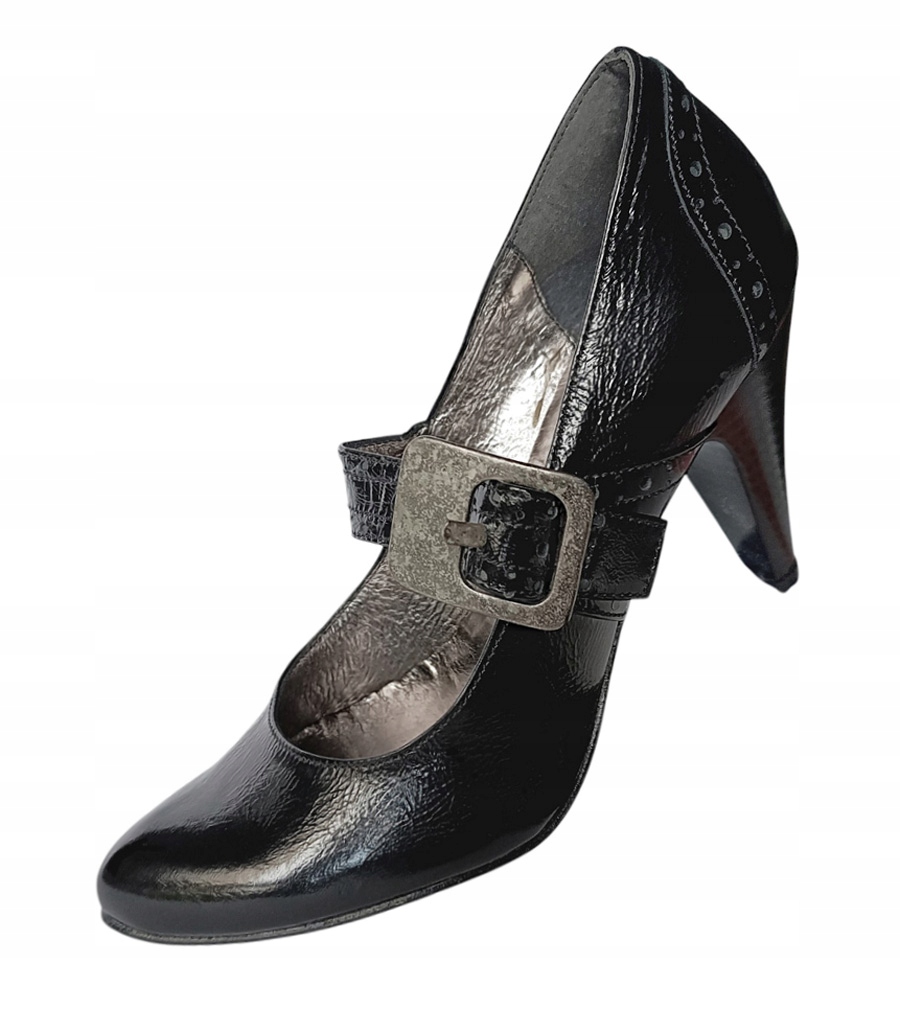 Kožené polobotky na podpatku Oleksy kůže nat lakované černé 37