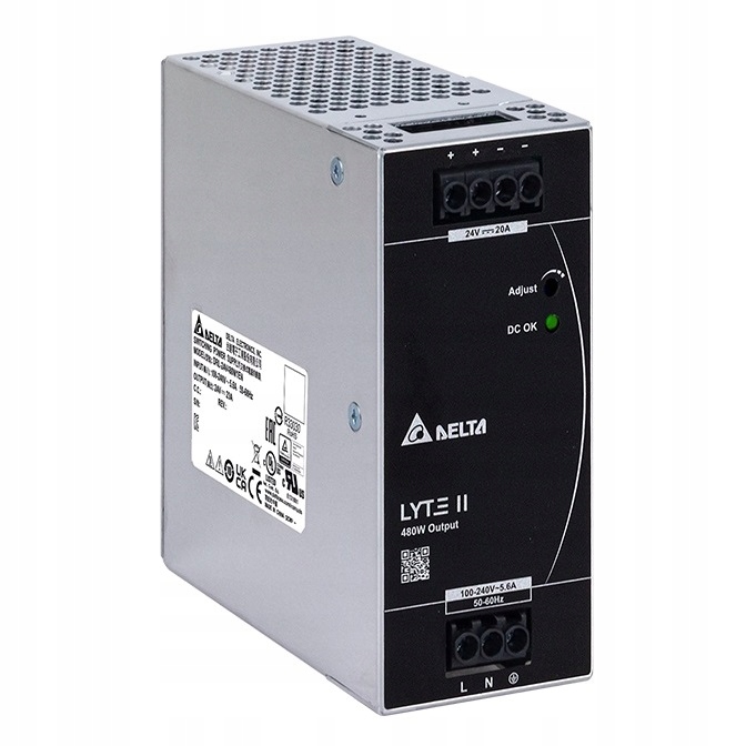Zasilacz Na Szynę Din 24V 20A 480W Transformator DC Regulowany Przemysłowy