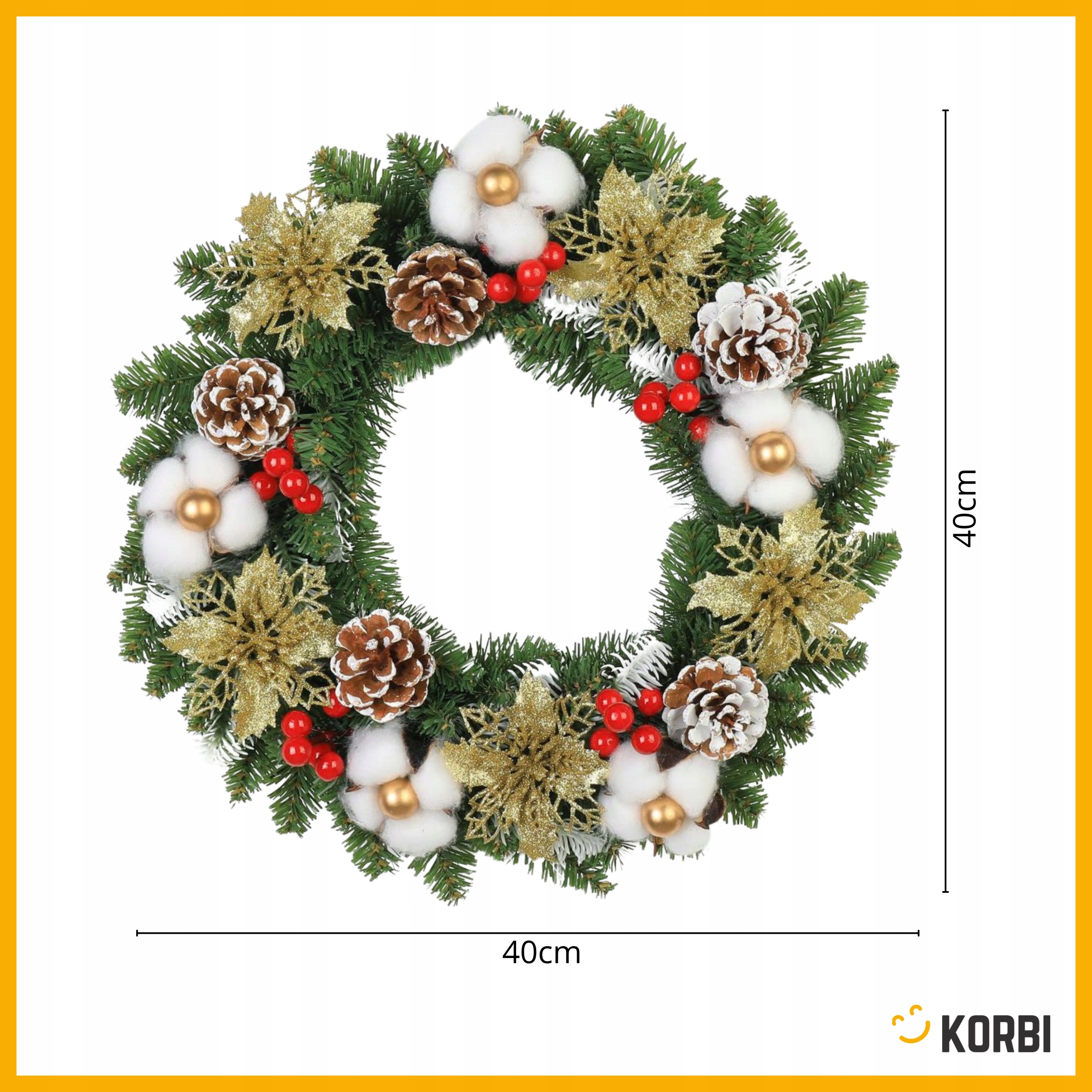 WIENIEC BOŻONARODZENIOWY ELEGANCKA DEKORACJA ŚWIĄTECZNA KOLOROWY WZ5 40CM Marka Korbi