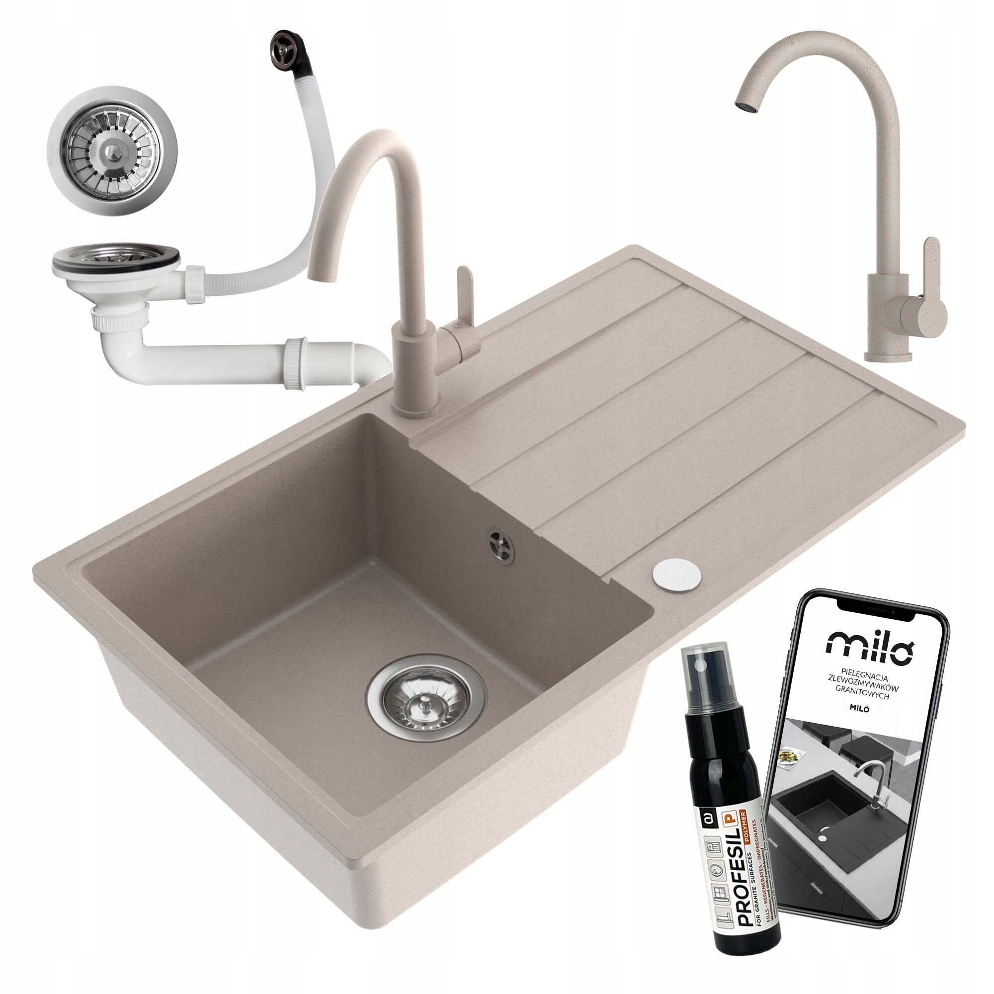 Granitový Jednokomorový Drez Miló Metro Set Sifón Batéria