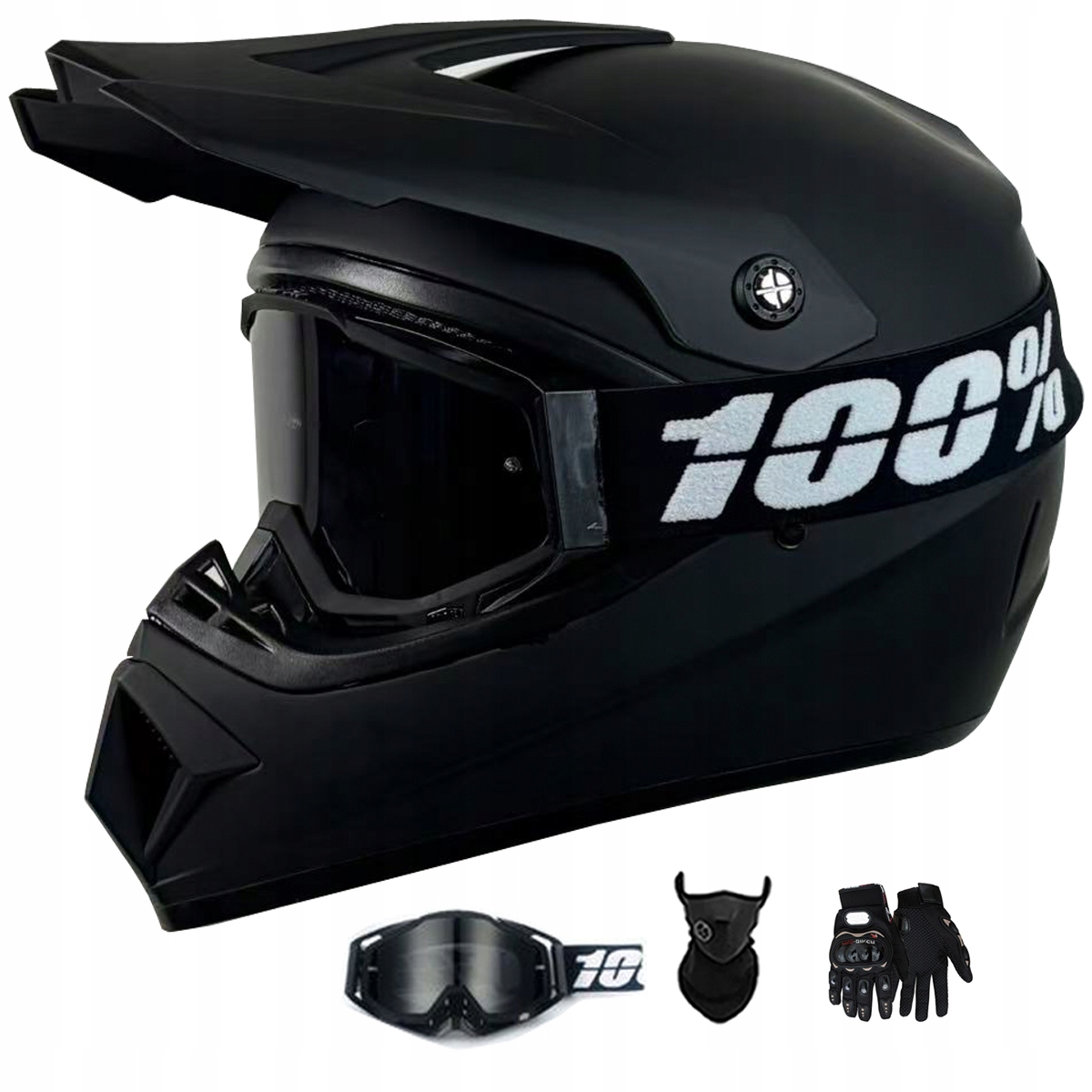 Kask motocyklowy crossowy lekki enduro quada + gogle + rękawice + maska