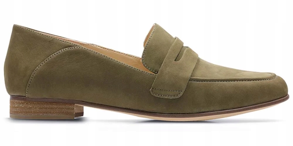 Clarks Dámské mokasíny Pure Iris velikost 36 zelené khaki, nubukové