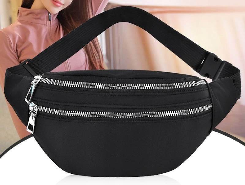 NERKA CZARNA SASZETKA DAMSKA BIODRÓWKA DWUKOMOROWA SREBRNE ZAMKI Kod producenta 7