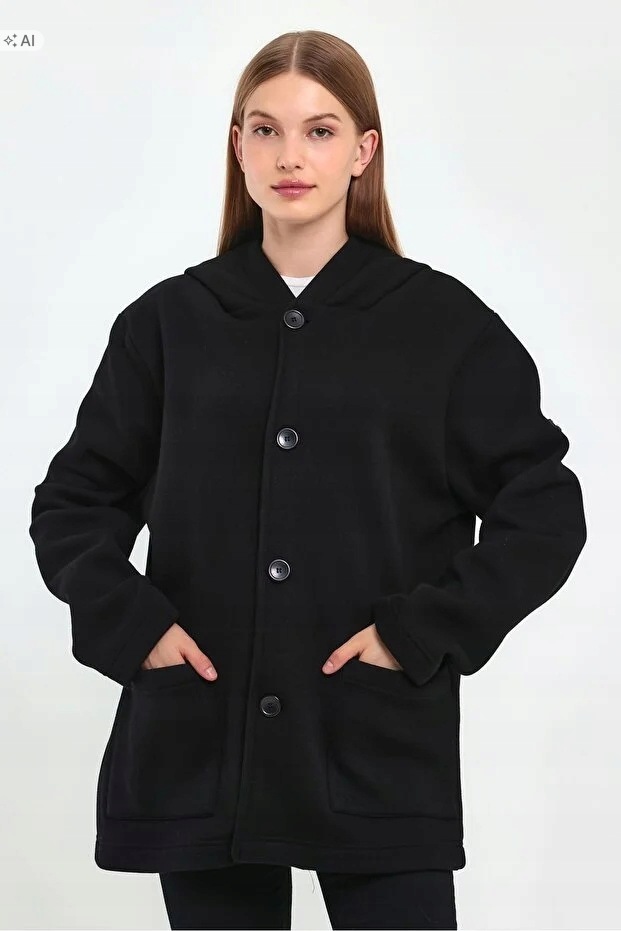 Teplý Černý Oversize Svetr S Knoflíky A Kapsami XXL 5IA