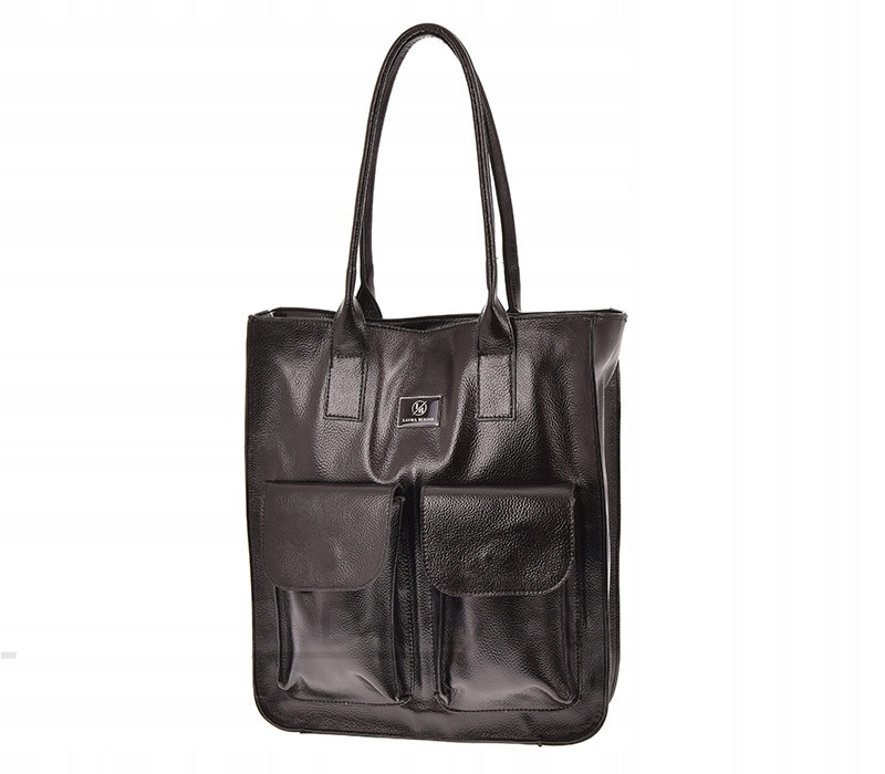 Laura Biaggi - duża torebka shopper czarna błyszcząca AB319