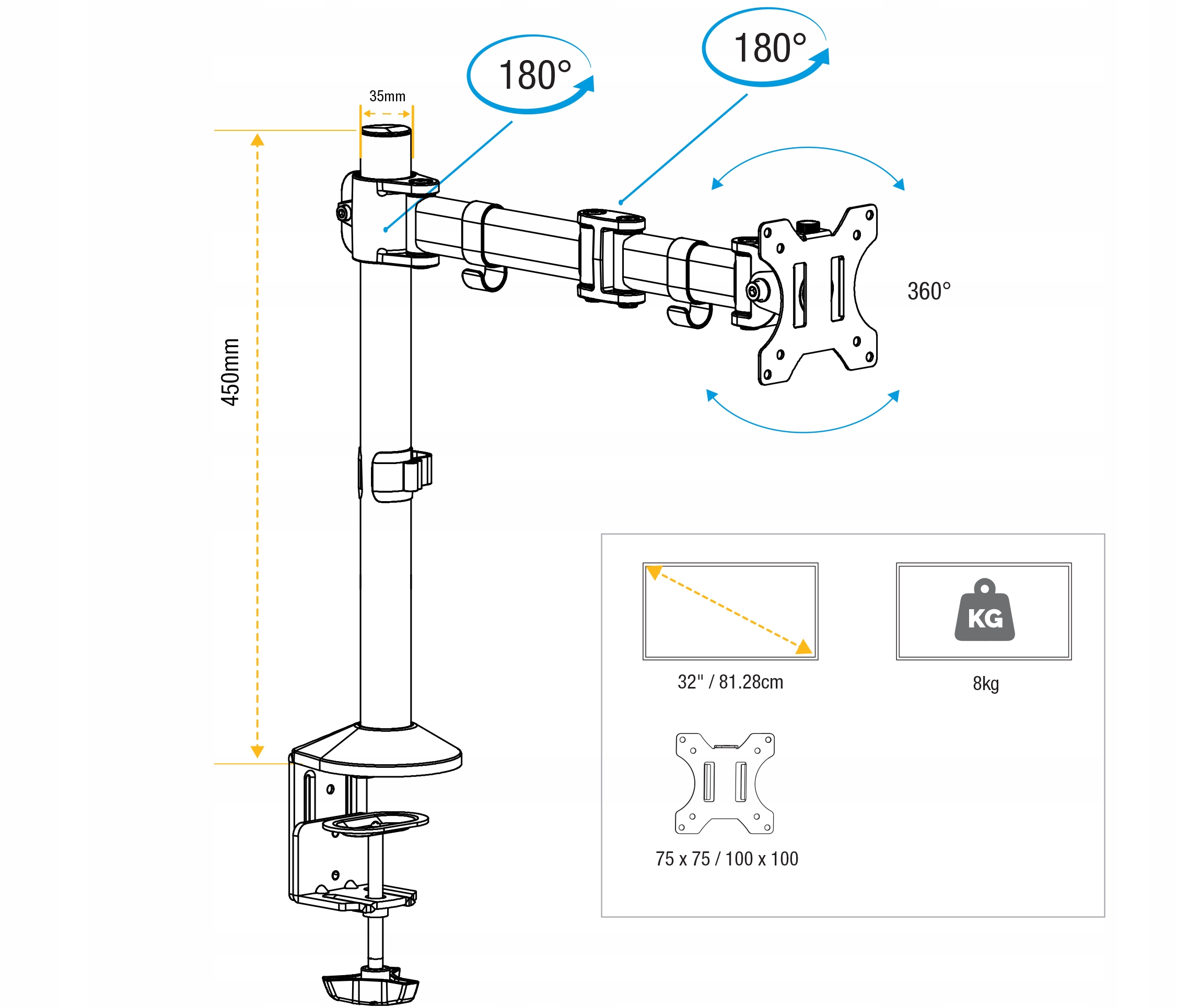 Ramię Regulowane Na 1 Monitor LCD Reflex Czarne Informacje dodatkowe uchwyt biurkowy