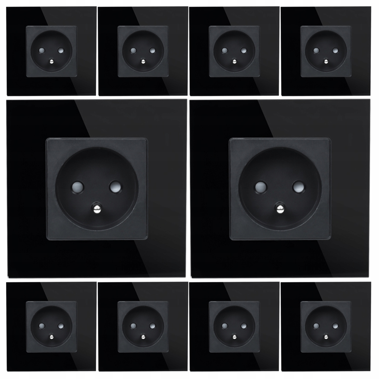 10x Černé Sklo Čtvercová Zásuvka Elektrický Kontakt Uzemnění 230V