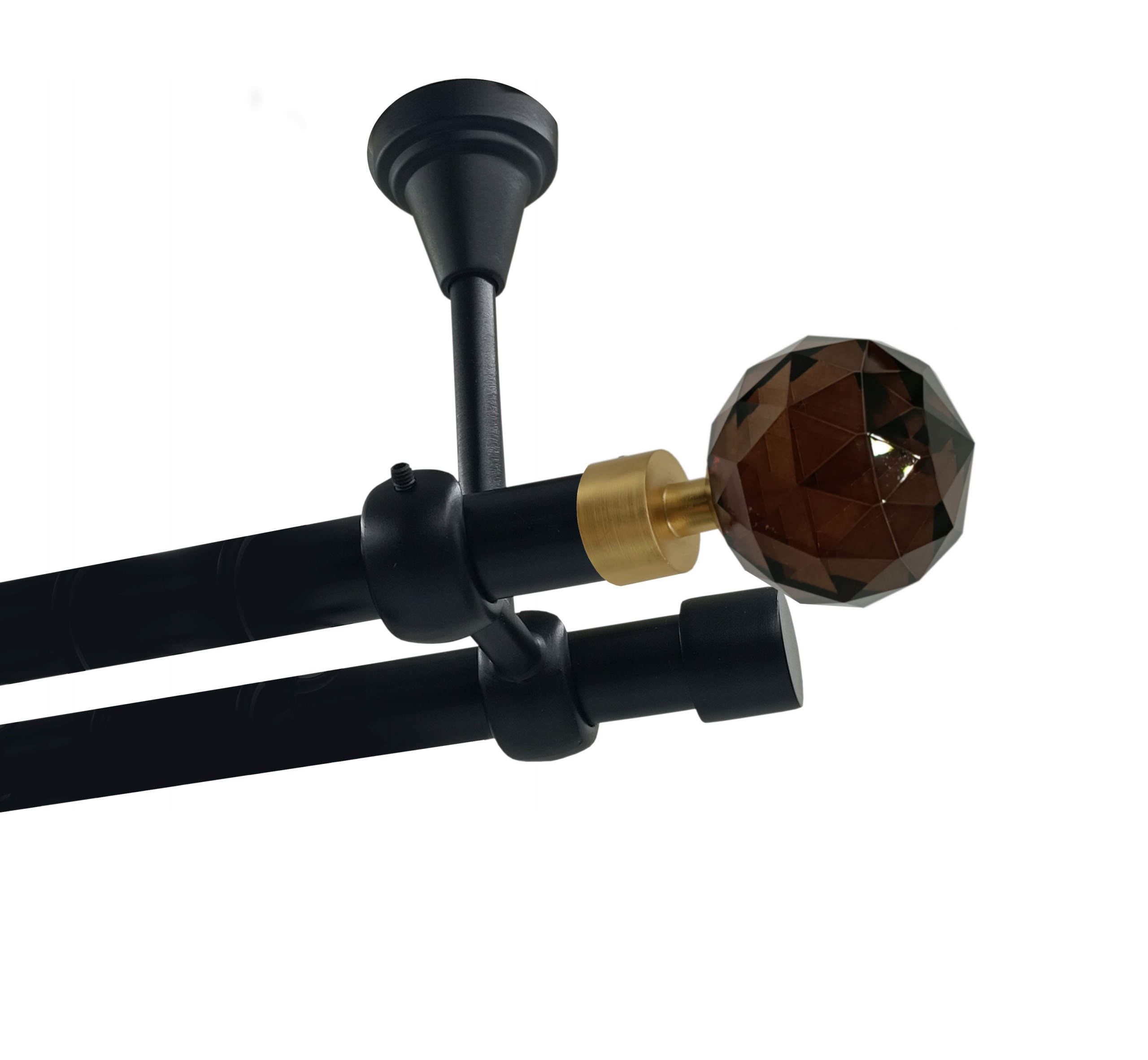 Garnýž dvojitá Metal Strop 19+19 mm Černý 200 cm Crystal Brown Bez Koleček