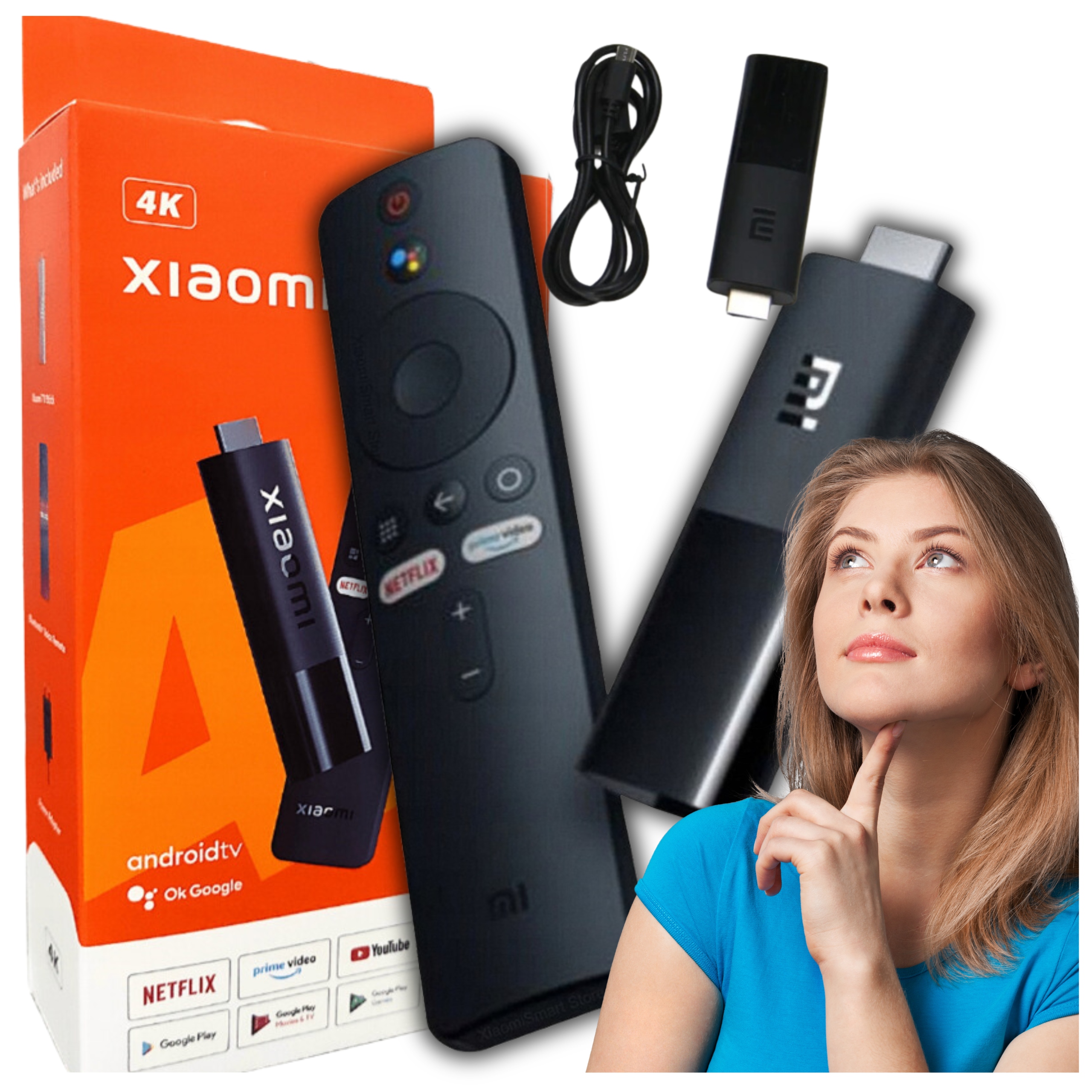 ODTWARZACZ MUTTIMEDIALNY XIAOMI MI WKŁADANY WTYCZKA PILOT NETFLIX TV STICK