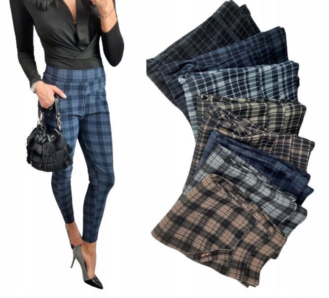 Elastyczne spodnie, cygaretki w kratę RÓŻNE KOLORKI XXL_44 Marka inna