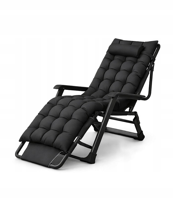 Leżak Ogrodowy Składany Czarny 155CM Regulowany Fotel Ogrodowe Plażowe