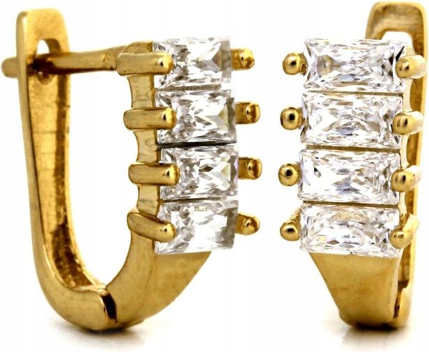 Zlaté náušnice 585 s obdélníkovými zirkony pro módní ženu, elegantní