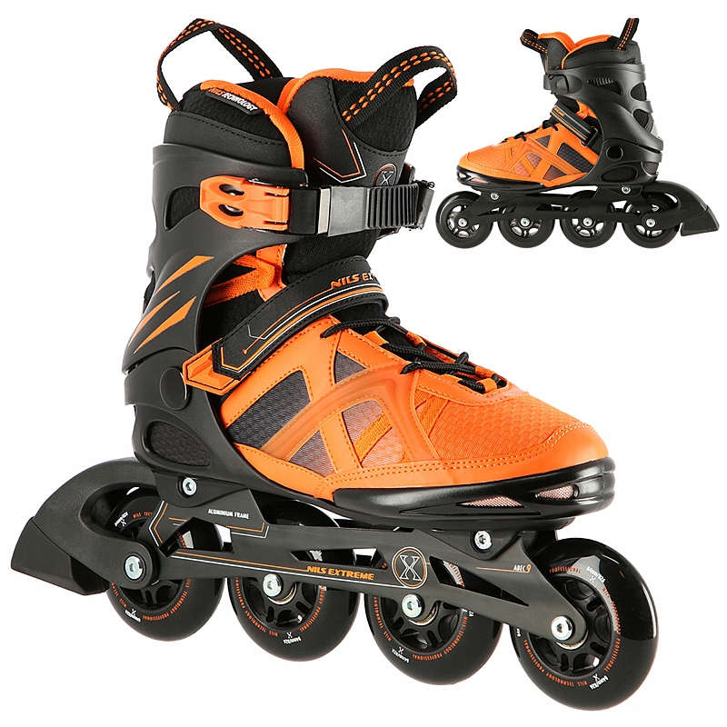 Kolečkové Brusle Nils Extreme Velikost 38 Černá Oranžová Brusle 2v1 ABEC9 Alu
