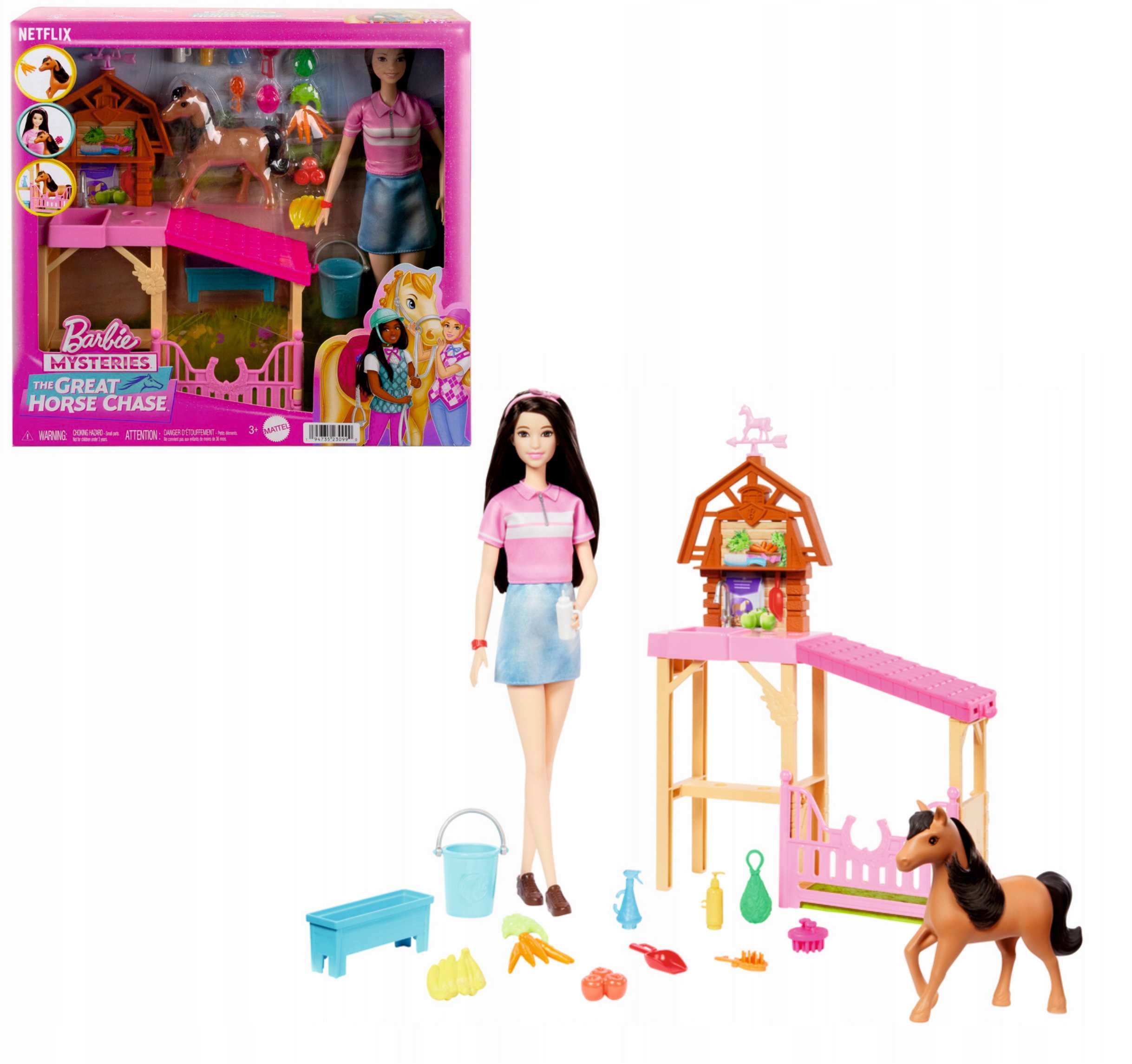 Barbie Mysteries The Great Horse Chase Lalka Zestaw Stajnia Źrebak Akcesor.