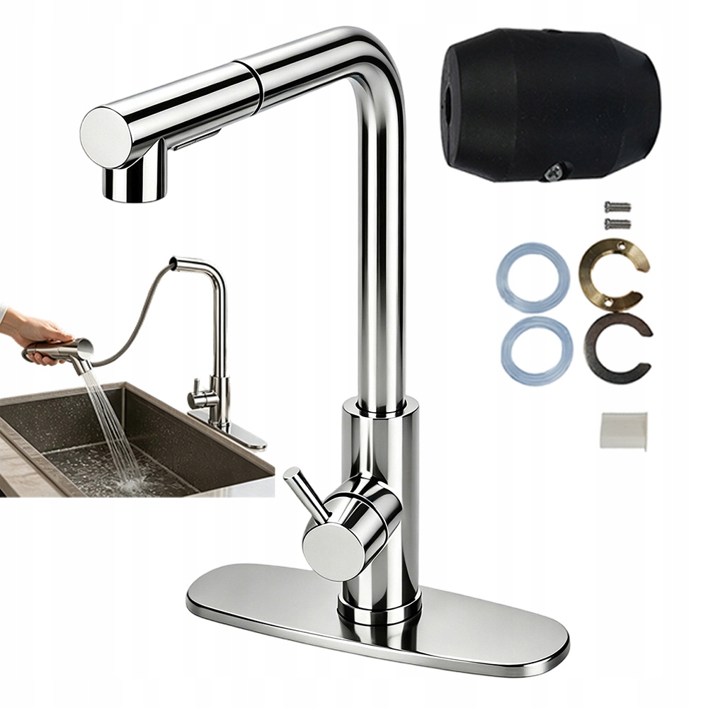 Kuchyňská stojánková baterie s vytahovací sprškou a 2 režimy proudu, 60 cm hadice
