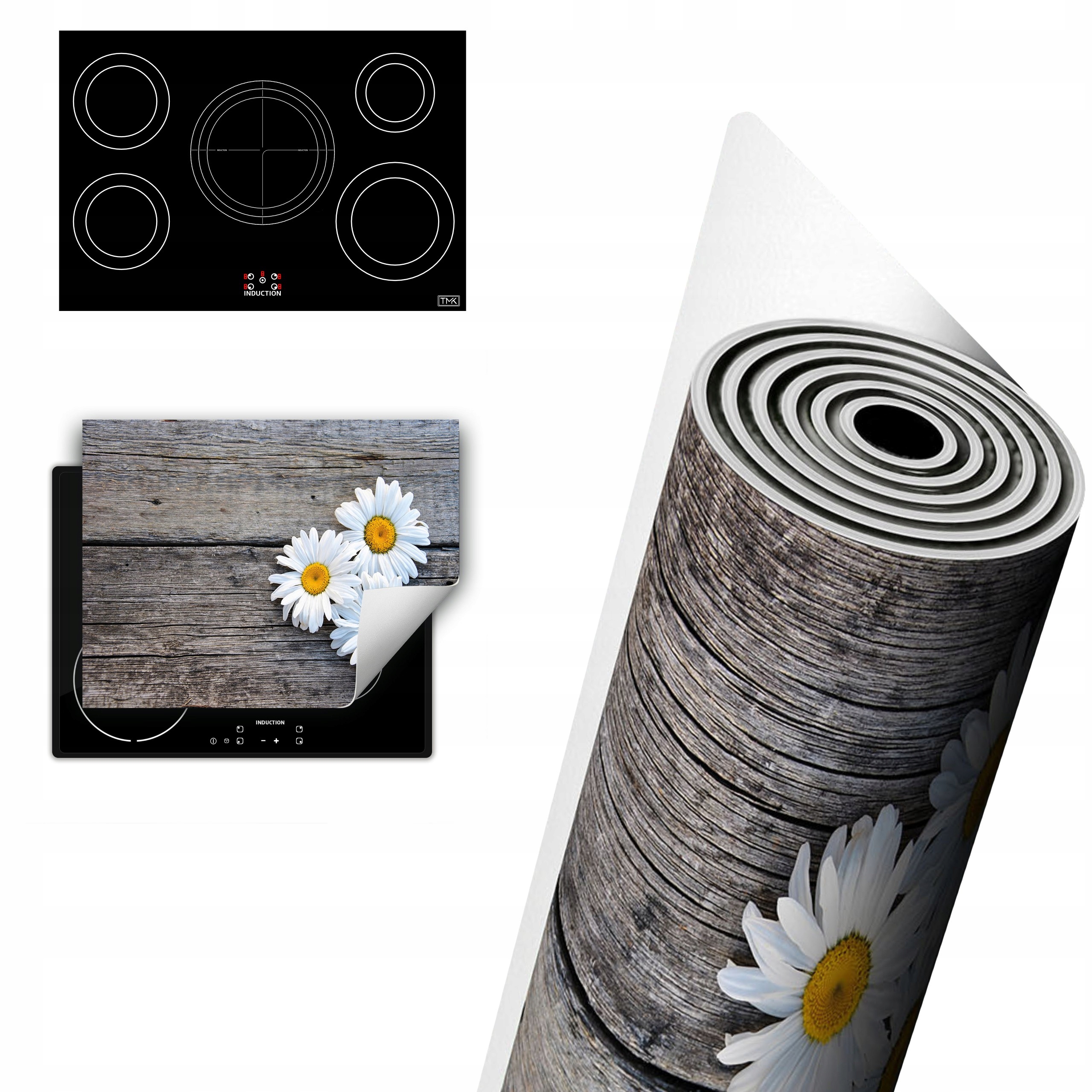 Vinylová Ochrana Na Indukci Deska 80x52 květina dřevo