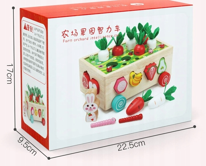 GRA LOGICZNA ZRĘCZNOŚCIOWA SORTER DREWNIANY MARCHEWKI I ROBACZKI Głębokość produktu 16.2 cm