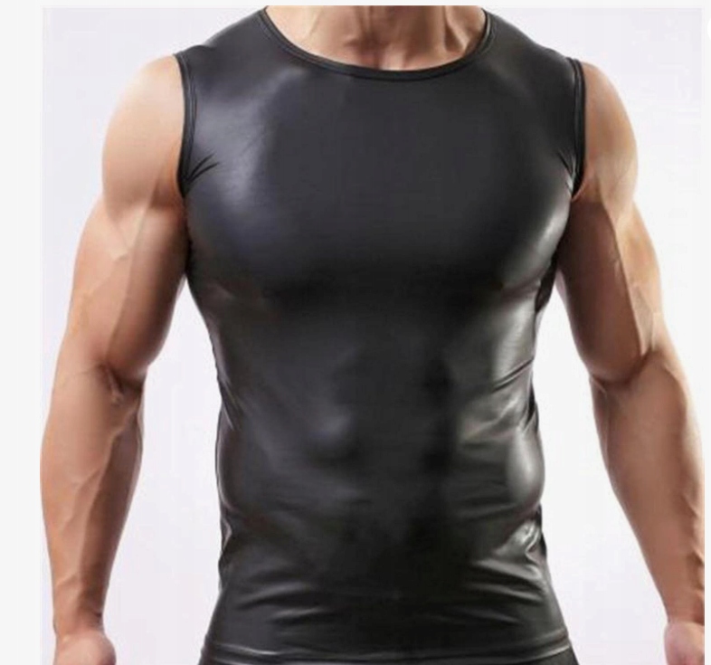 Pánské spodní prádlo Černý komplet Tričko Top Slipy Latex Vinyl Wetlook