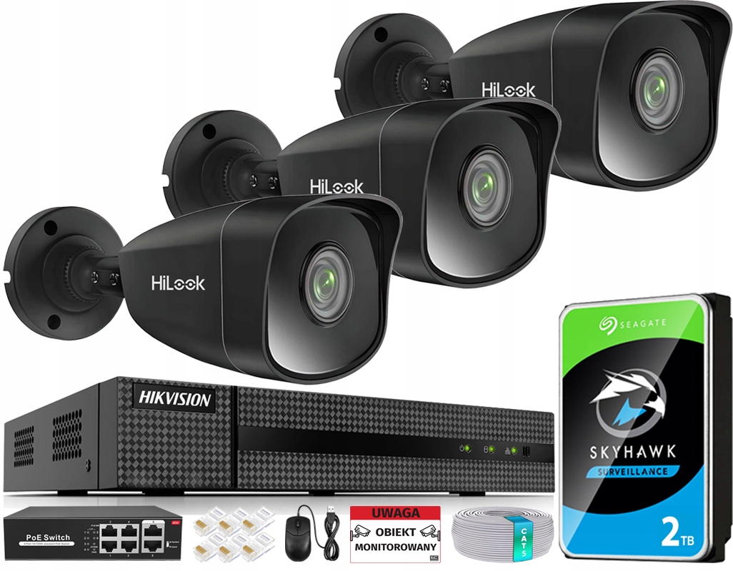 Ip monitorovací sada 3x Kamera IPCAM-B5 Black 5Mpx PoE Den/Noc Ir 30 m