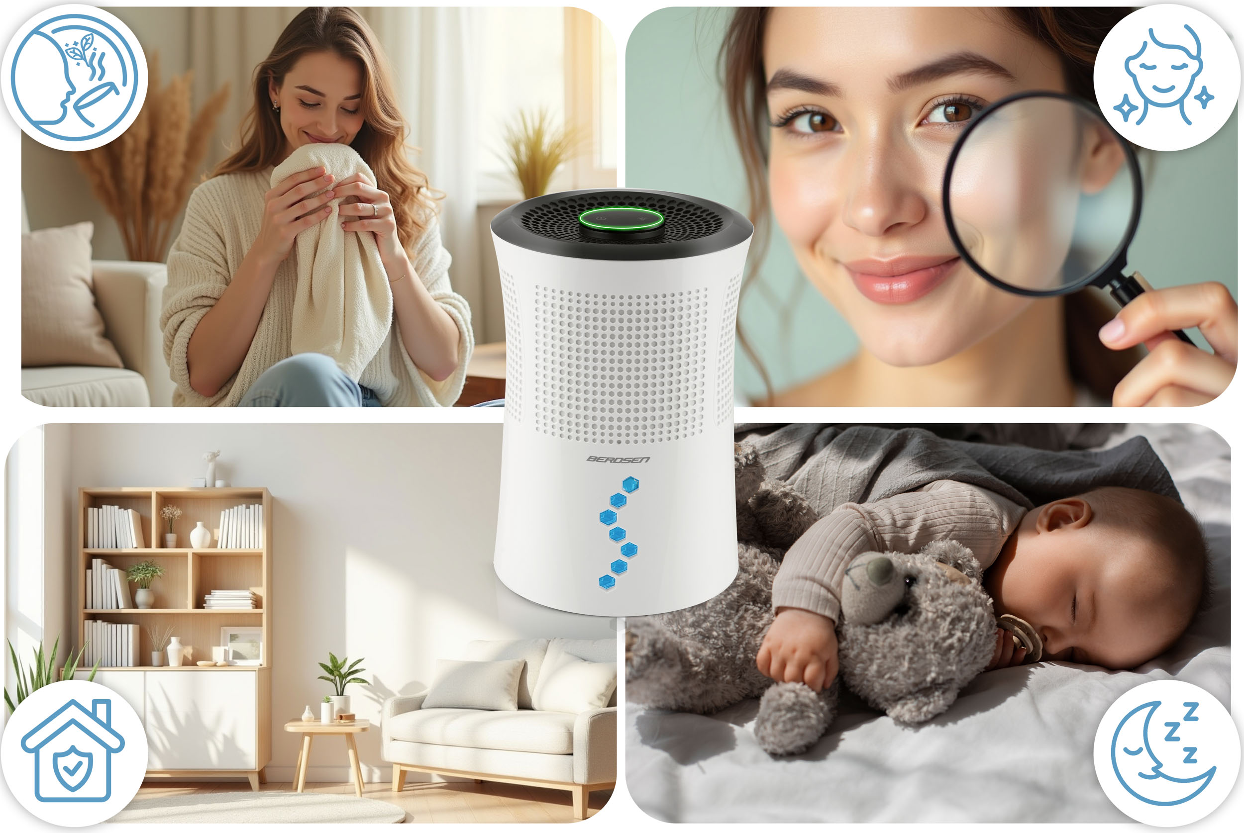 ODVLAŽIVAČ ZRAKA APSORBTOR VLAGE TIHI 34dB LED Berdsen Načini rada odvod vode