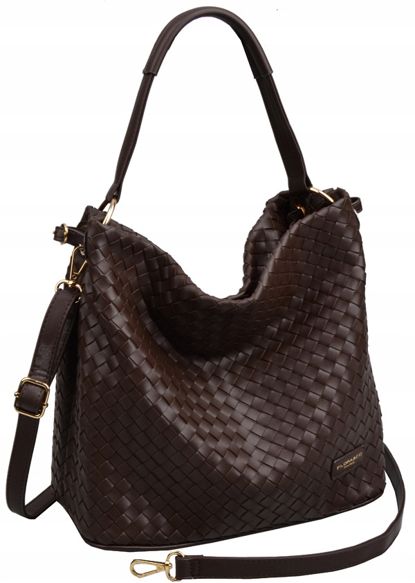 Flora&co Paris Torebka damska Worek A4 Casual Eko Skóra Pleciona Czekolada