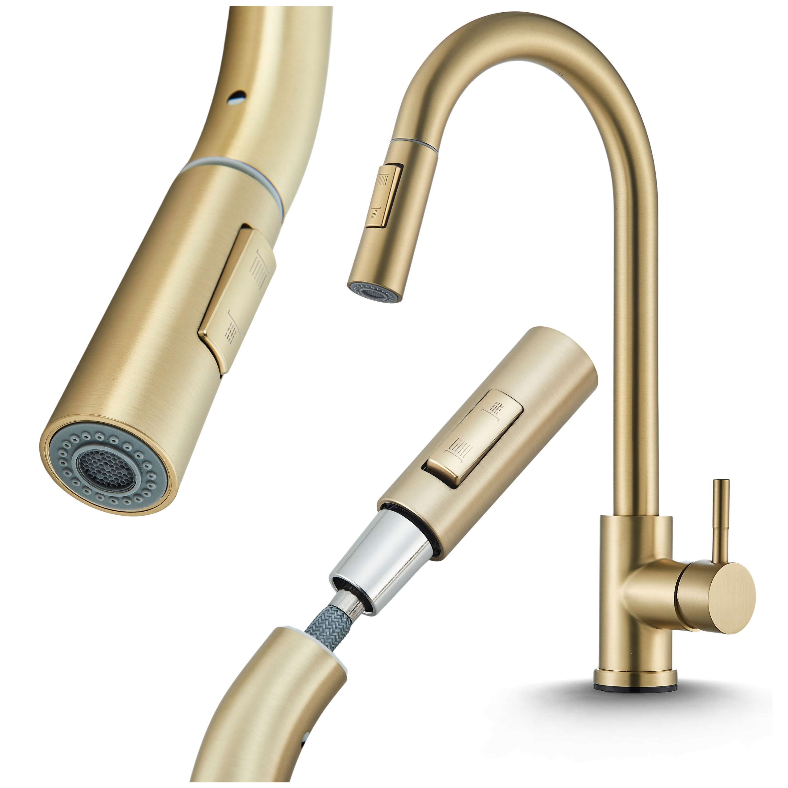 Kuchyňská Baterie s vyjímatelným výtokem Kohoutek do kuchyně Zlatá