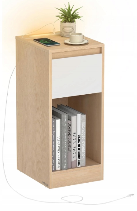 Nočná skrinka, bočný stolík, Led osvetlenie, port Usb-a, port Usb-c