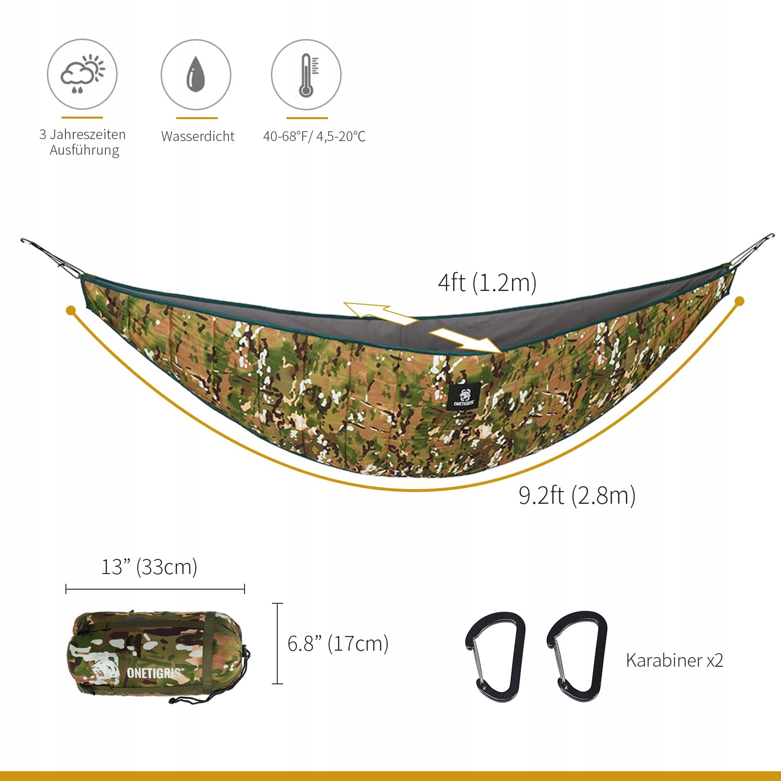 ONETIGRIS Hideout Mata Pod Hamak Ocieplacz Ultralekki 280x120cm Camo — miniatura 3