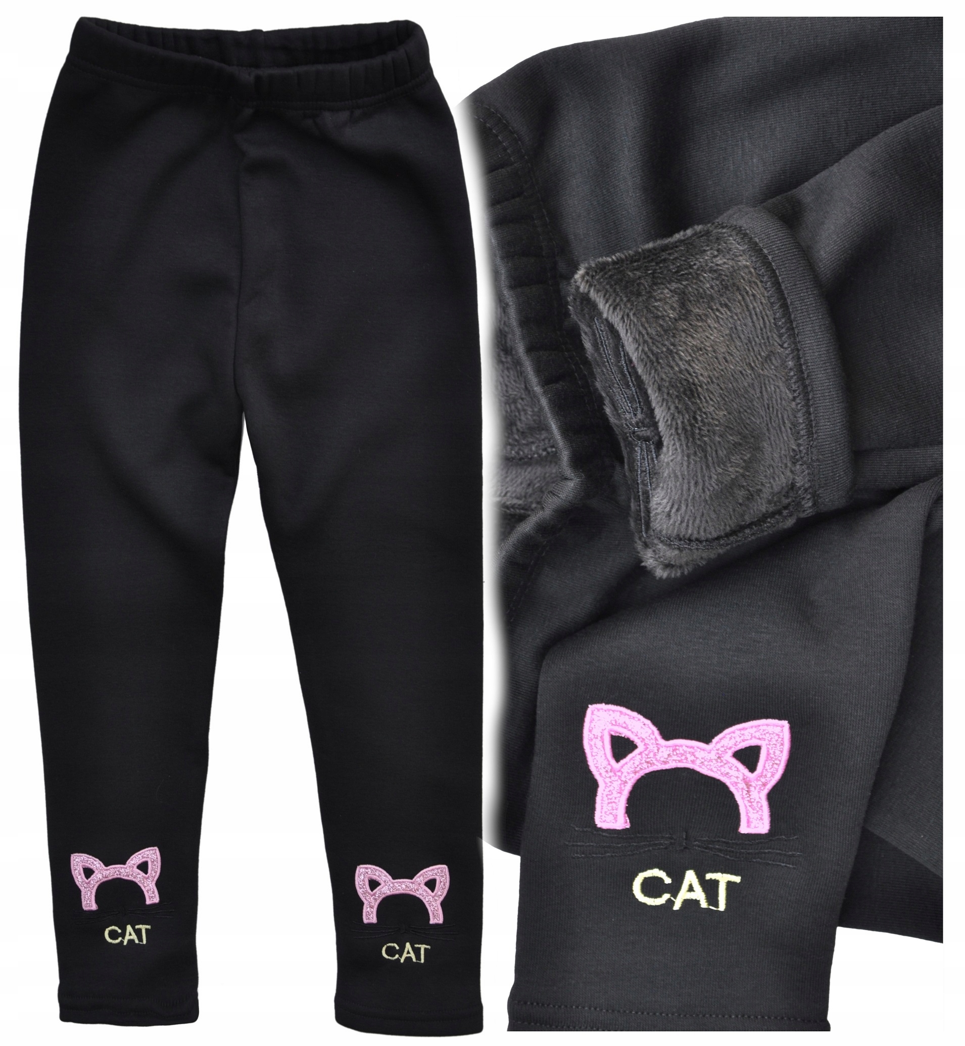 CAT Spodnie legginsy GRUBE czarne ocieplane misiem r 146