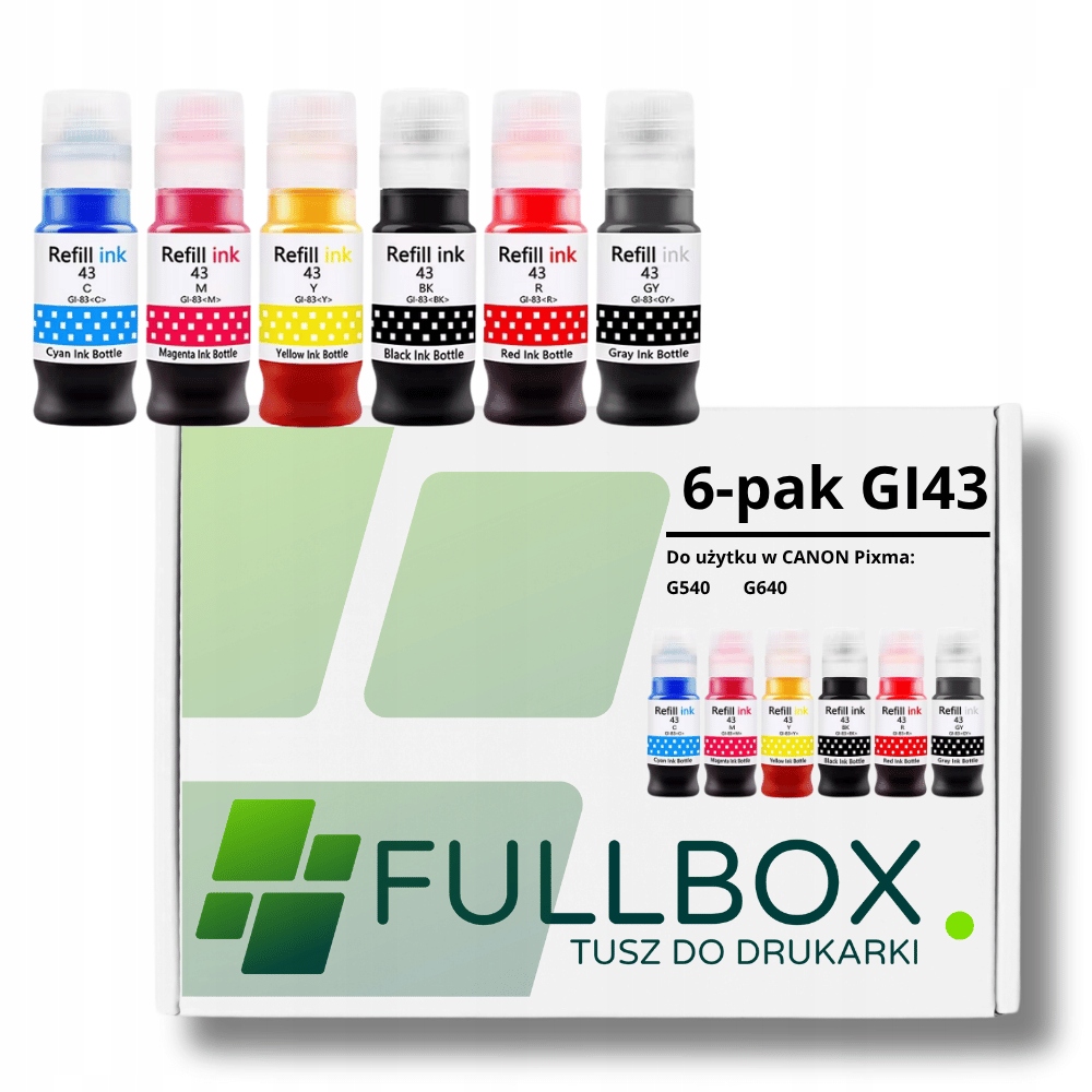 6-pak Tusz do Canon GI43BK GI43C GI43M GI43Y GI43GY GI43R Pixma G540 G640