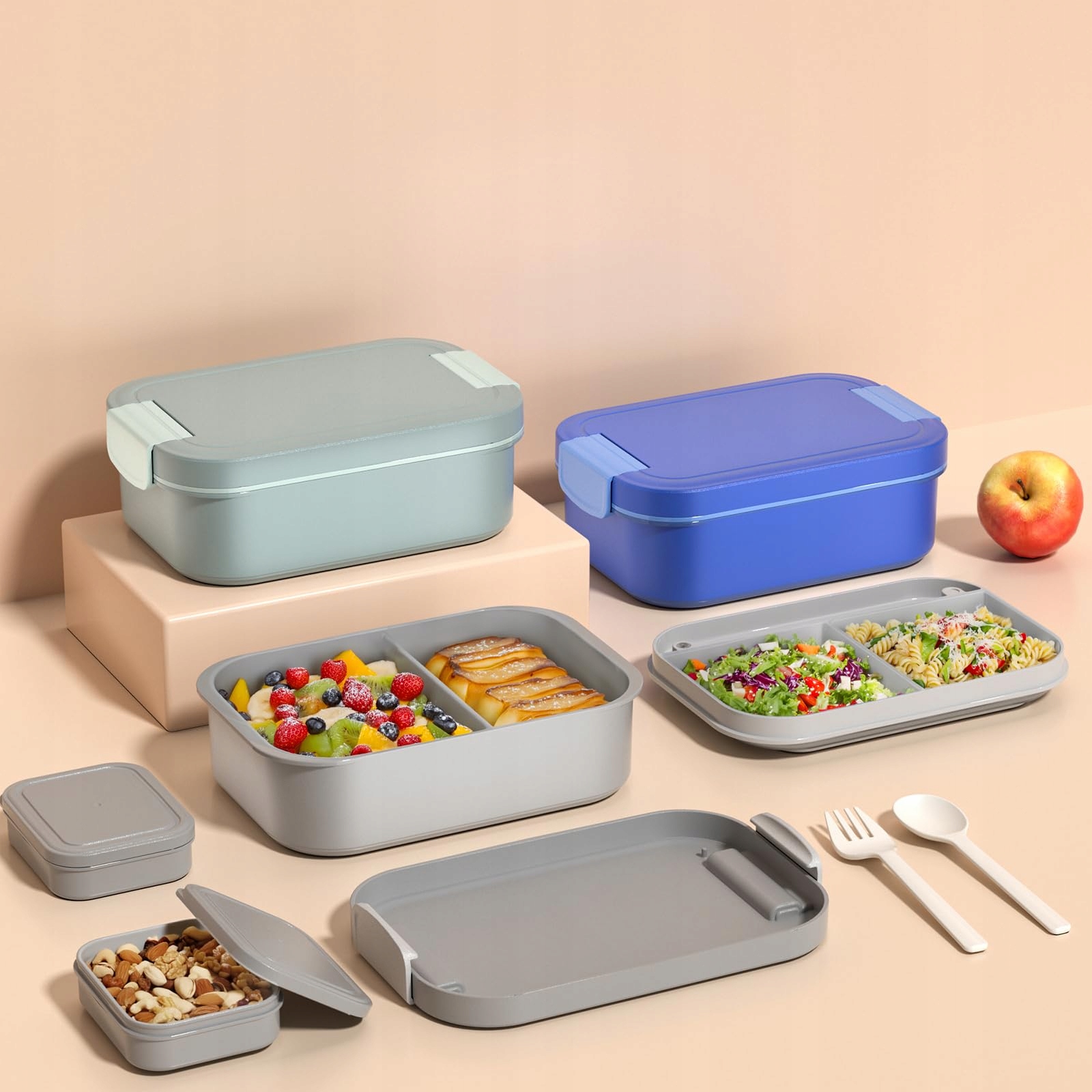 Lunchbox pro dospělé 1900 ml Leikeego Na oběd do práce a školy Šedá