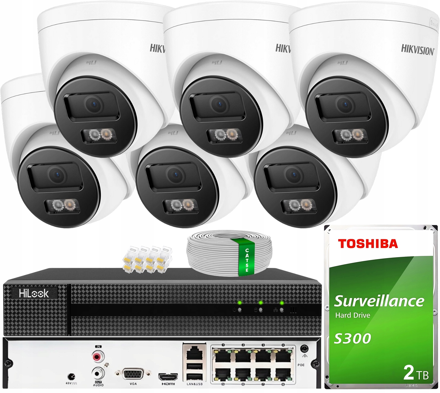 Sada pro monitorování 6 kamer Ip 6MPX Smart Hybrid Light Hikvision Disk 2TB