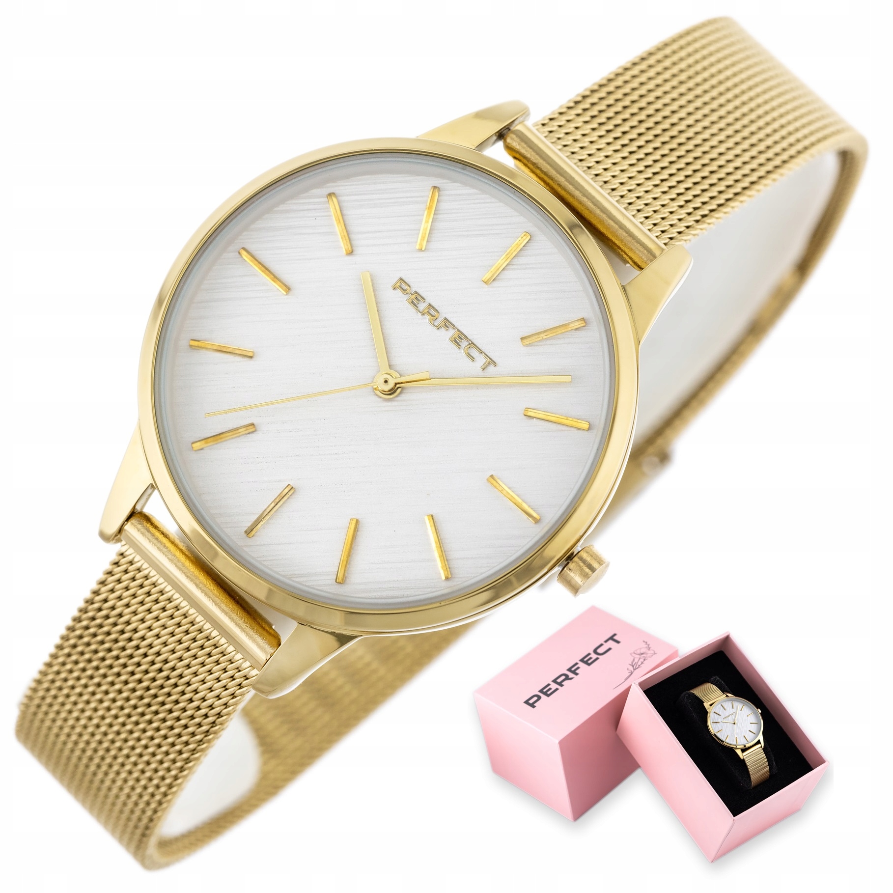 Dámské Hodinky Perfect Maya zlatý mesh náramek Box Gravírování