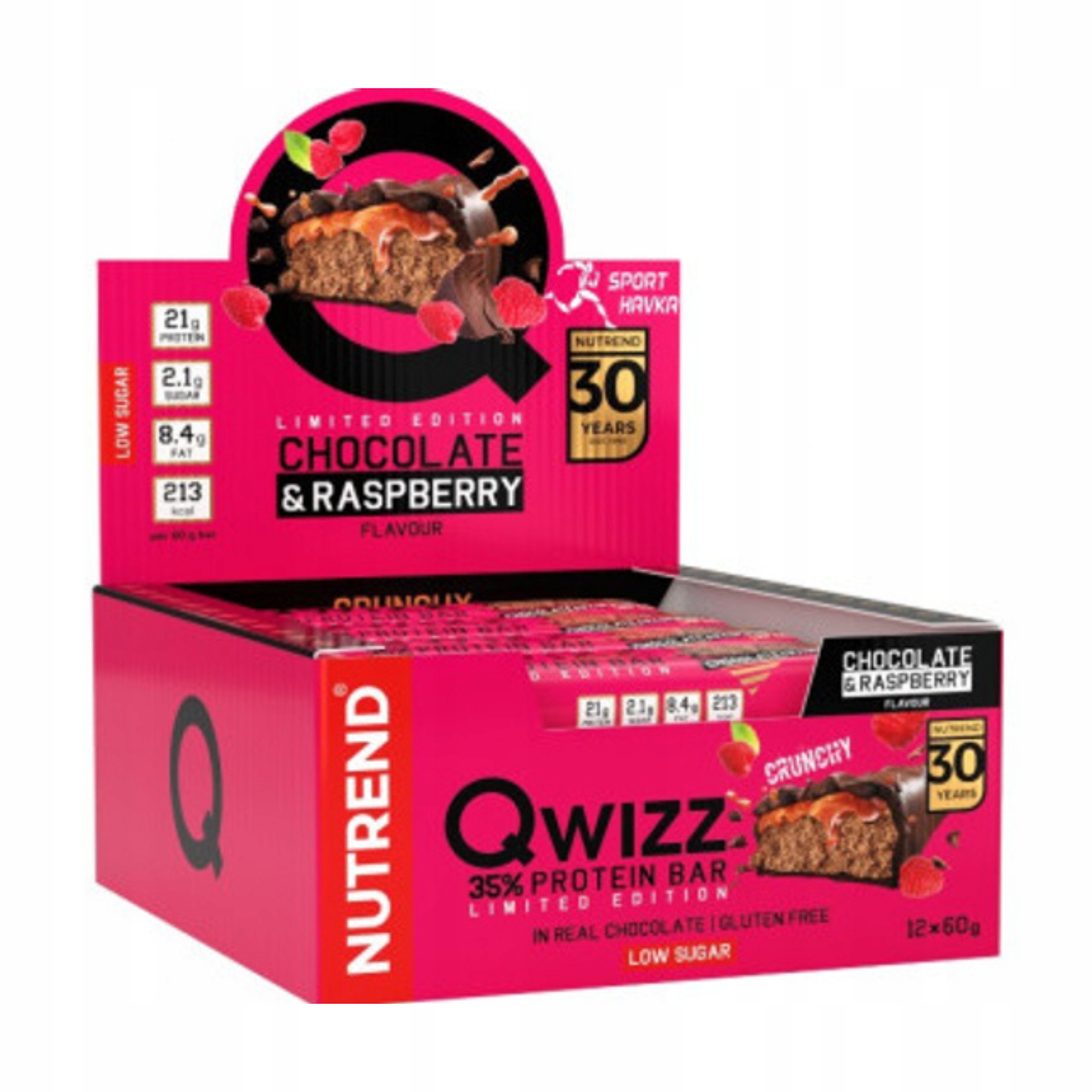 Proteinová Tyčinka Nutrend Qwizz 24x60 g Čokoláda Malina 21 g Bílkoviny