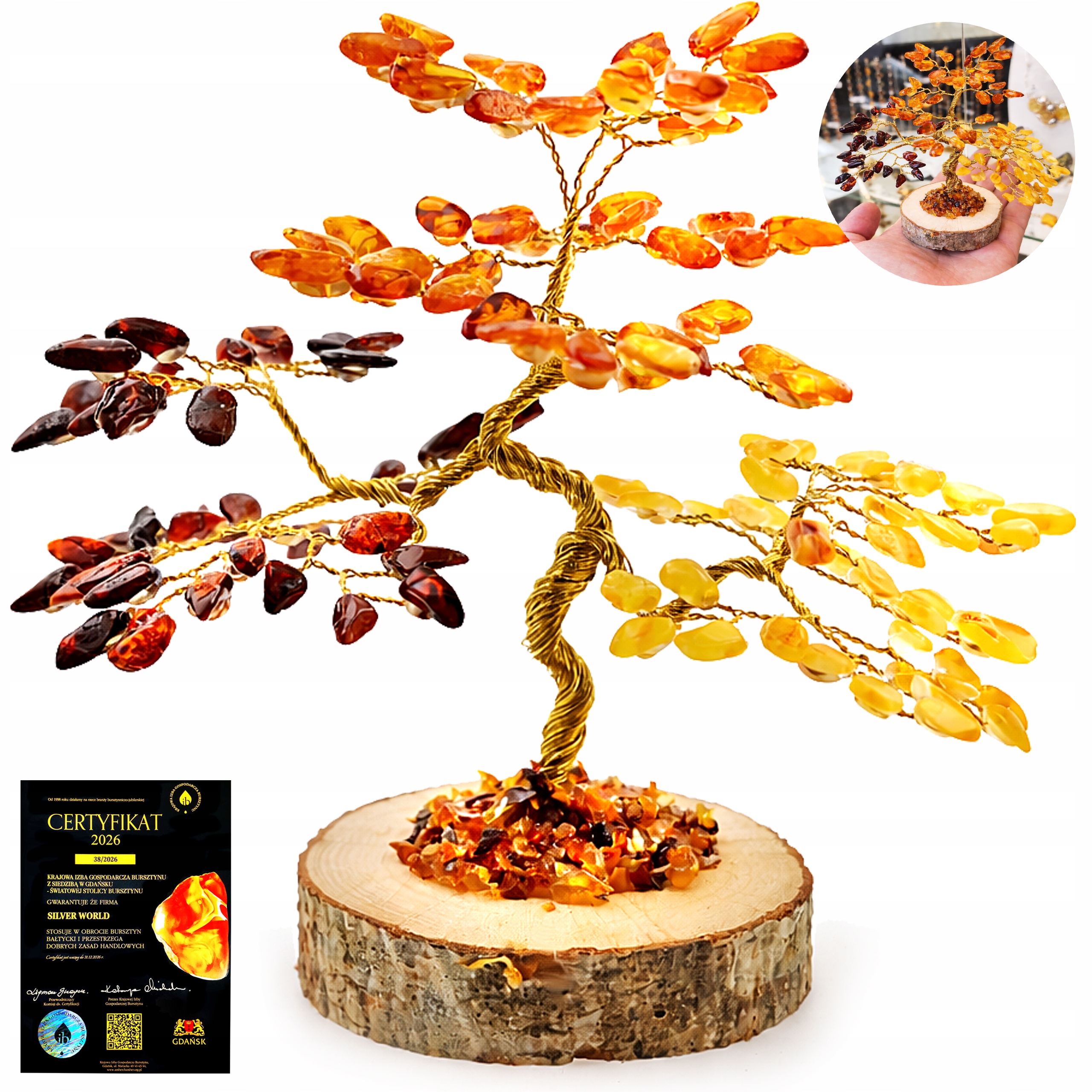 Stromek Štěstí S Jantarem 3 Barvy 135 Jantarů h-12 cm Jako Dárek