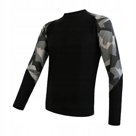 Sensor Merino Impress pánské triko dl.rukáv černá/camo velikost S