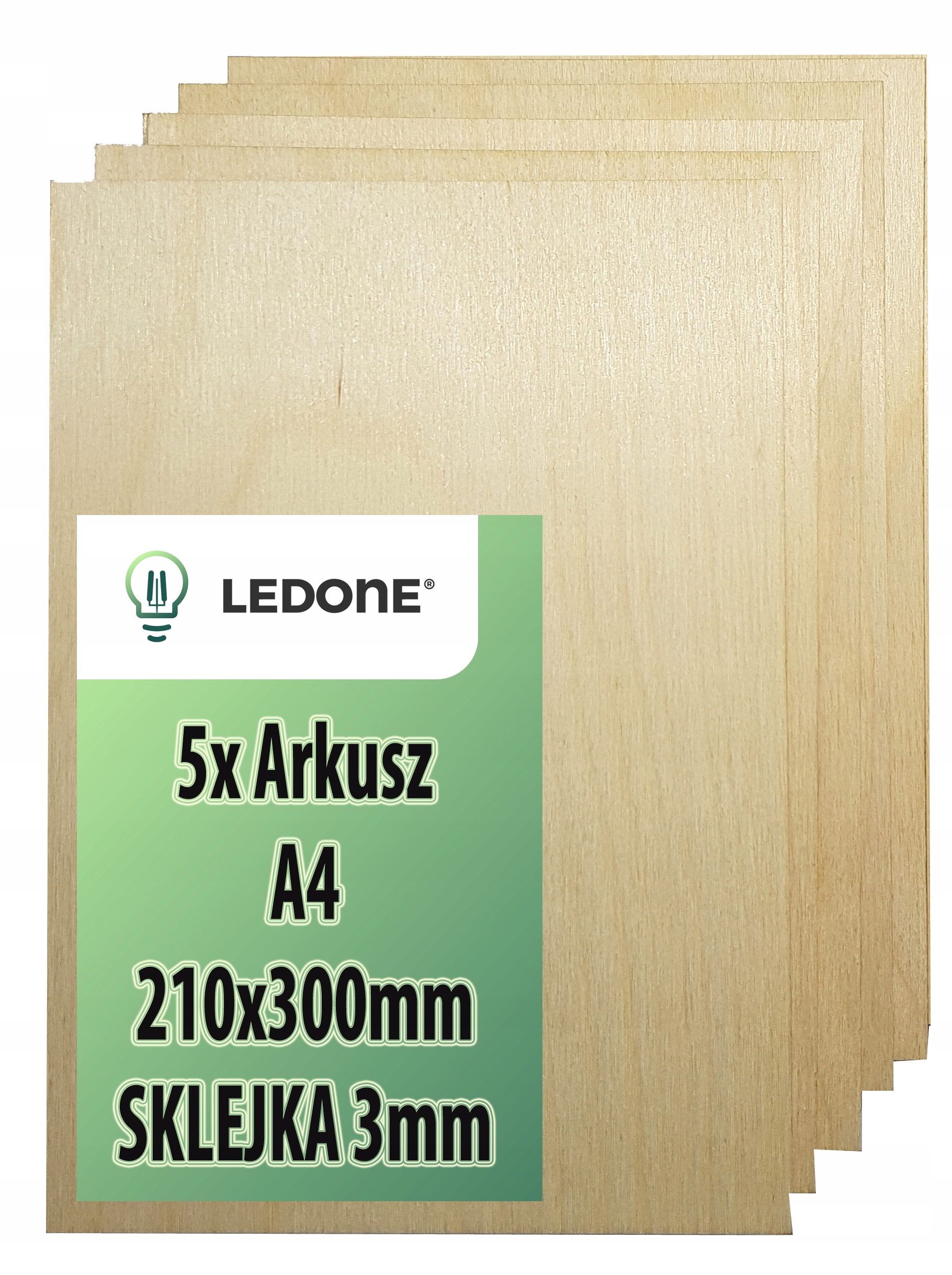 Sklejka 3mm do lasera klasa 1/2 formatka a4 dekor drewno decoupage x5szt