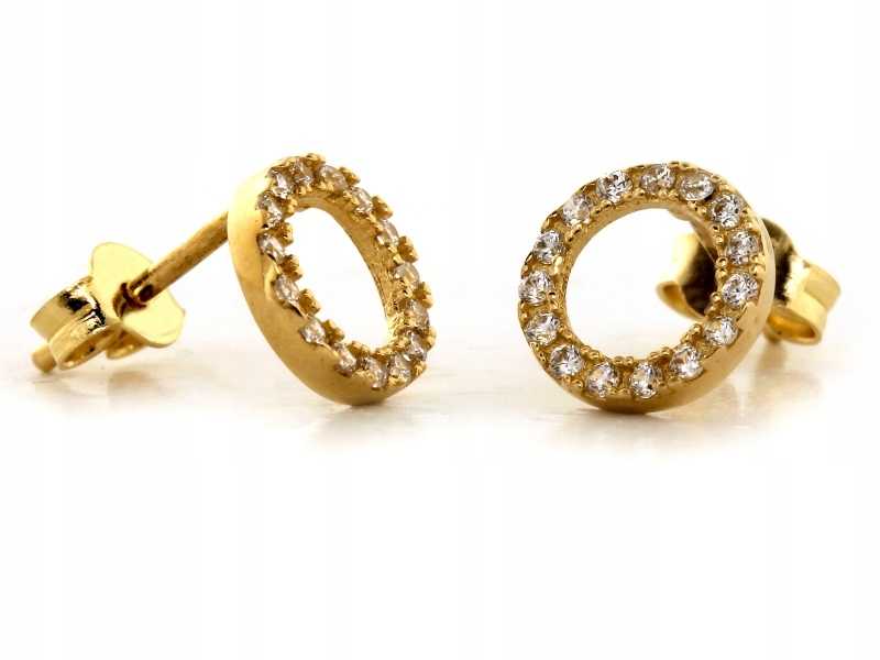 Zlaté Náušnice 585 kulaté se zirkony, zapínání na tyči, vzor kruh