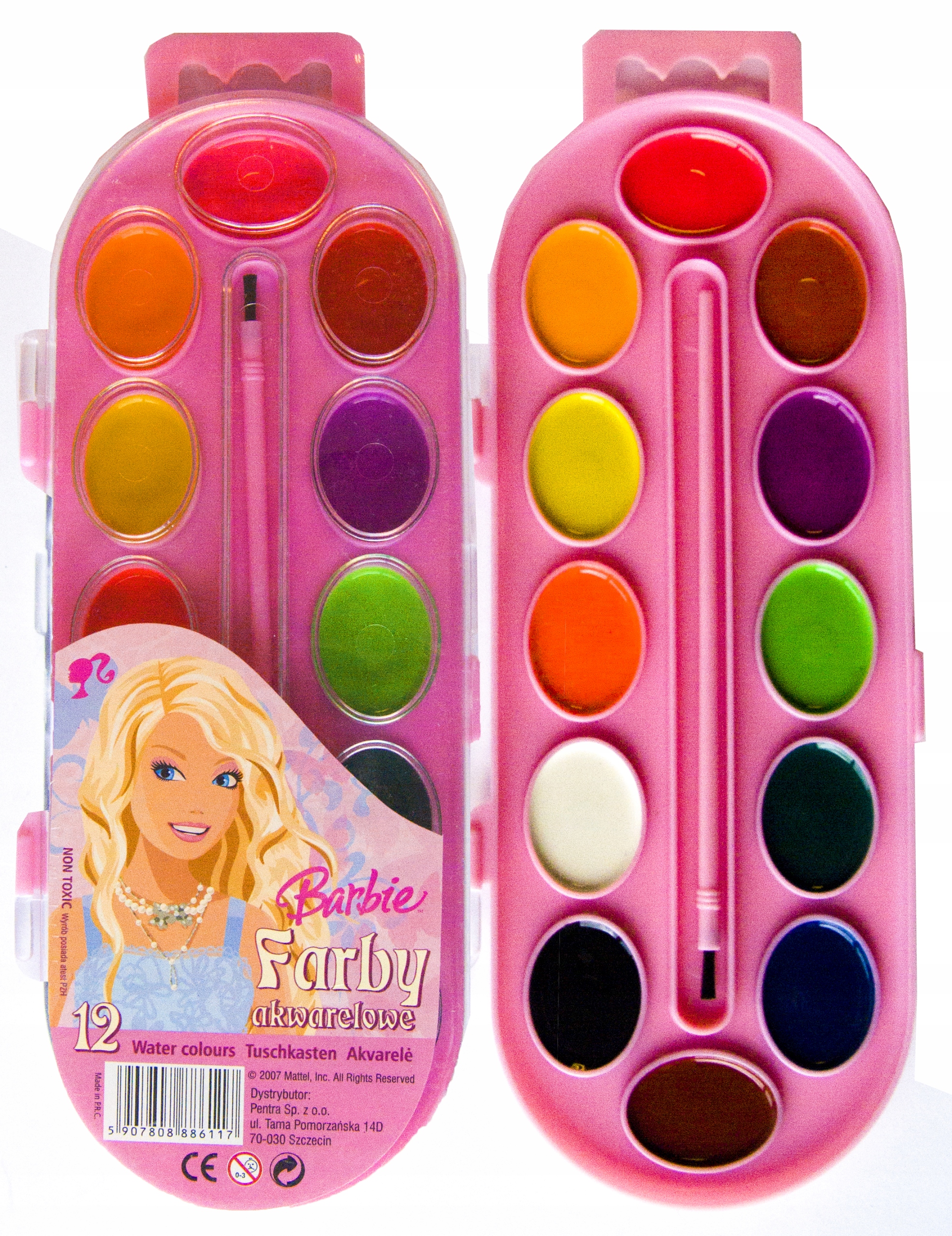 

Farby Akwarelowe Barbie Wodne Kidea 12 Kol Pędzel