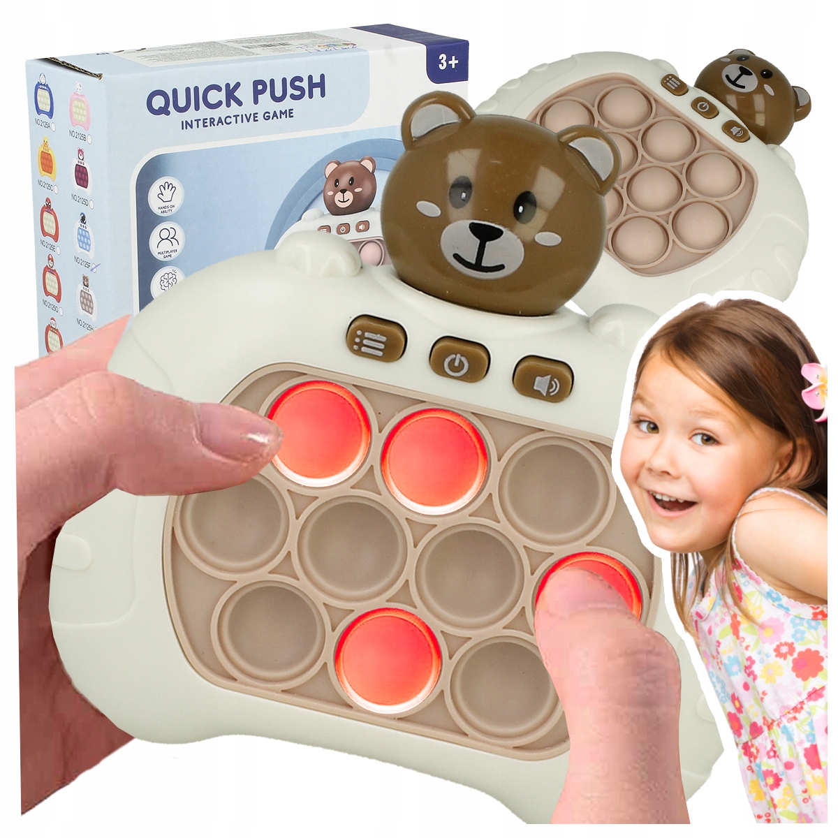 GRA ZRĘCZNOŚCIOWA POP IT POPIT ELEKTRYCZNA ANTYSTRESOWA ŚWIECI DŹWIĘKI MIŚ Stan opakowania oryginalne