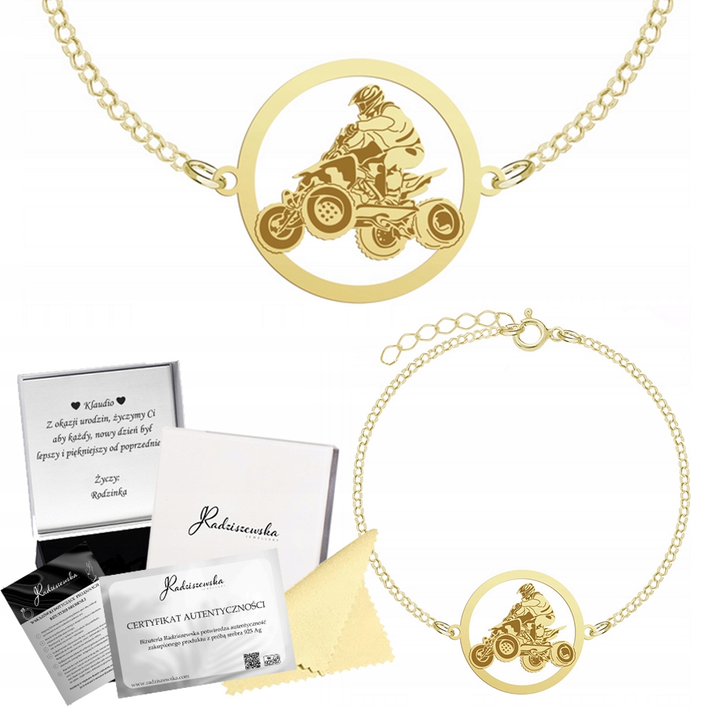 Zlatý náramek Quad Řetízek Šperky Stříbro 925 Gravírování Bonus