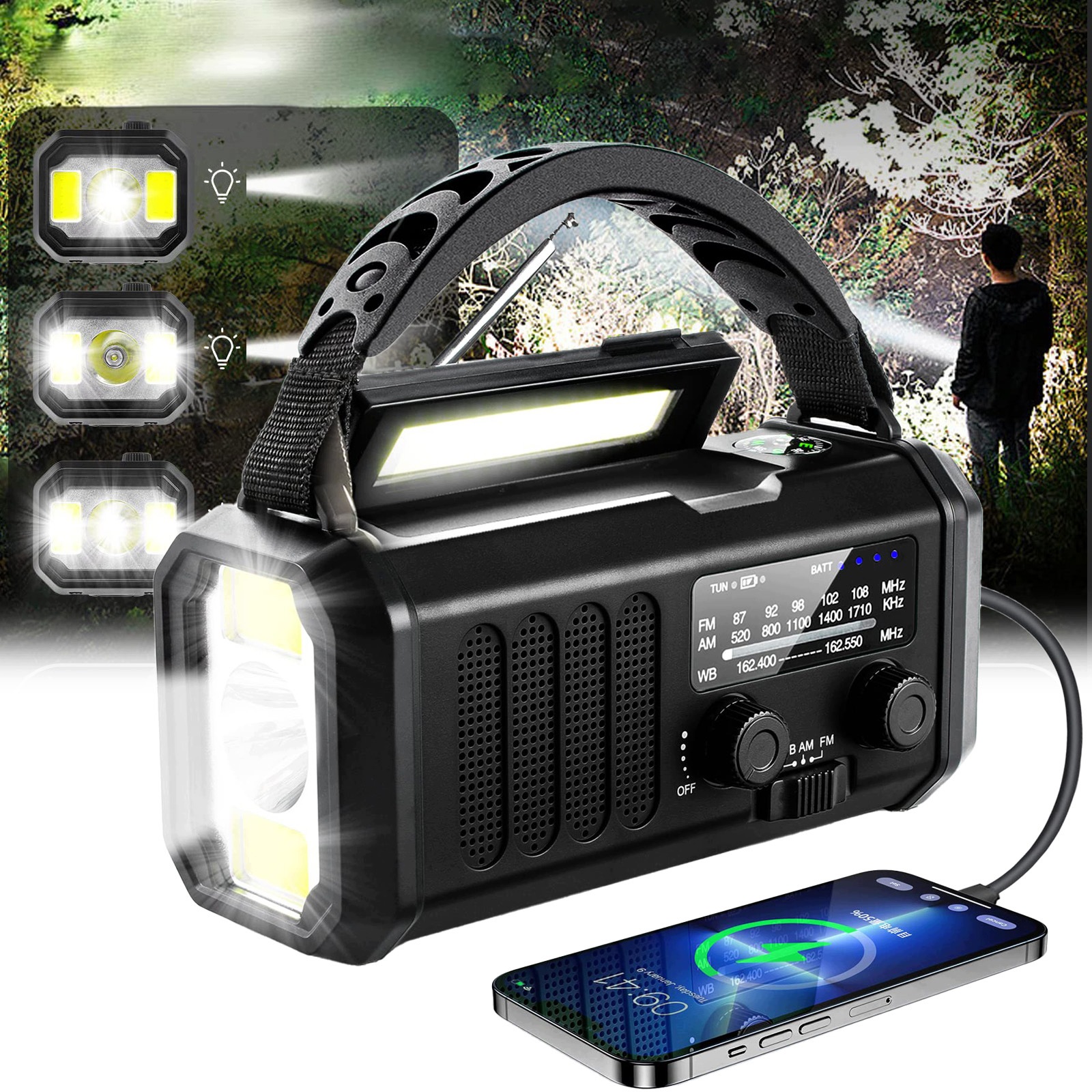 Radio Przenośne Solarne Na Korbkę Budowlane 20000 mAh Sos Latarka Powerbank