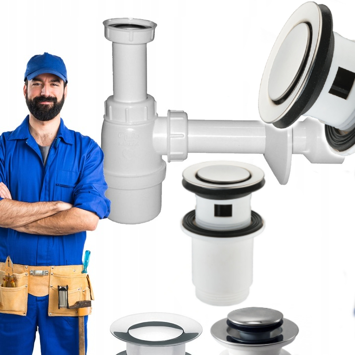 SYFON UMYWALKOWY KOREK KLIK KLAK DO UMYWALKI Z PRZELEWEM CHROM POŁYSK