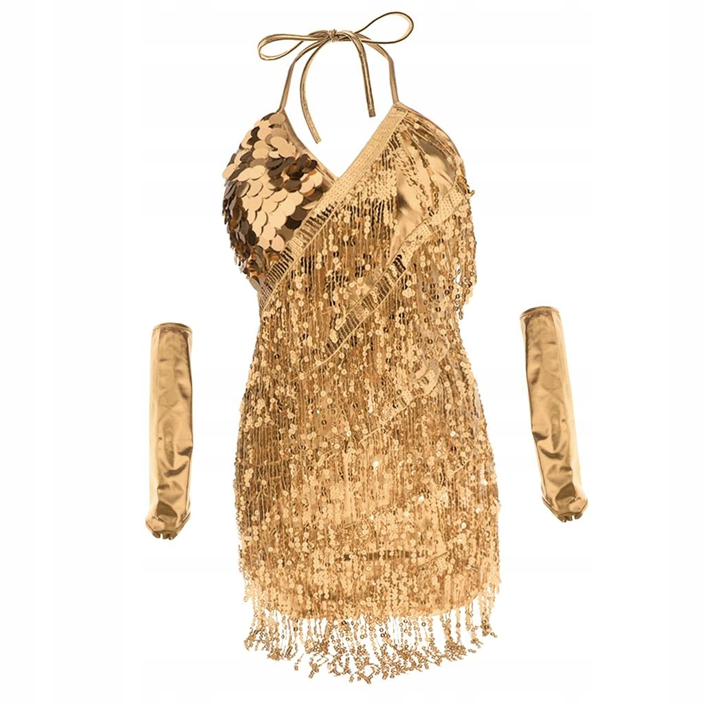 Ballroom Tango Latin Party Dance Dress Show Gold Materiał dominujący poliester